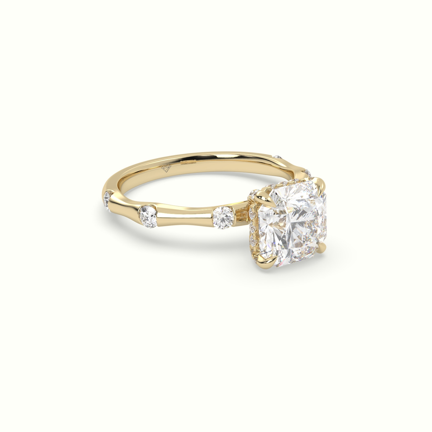 10K Yellow Gold Asscher Diamond Side Stone Engagement Ring