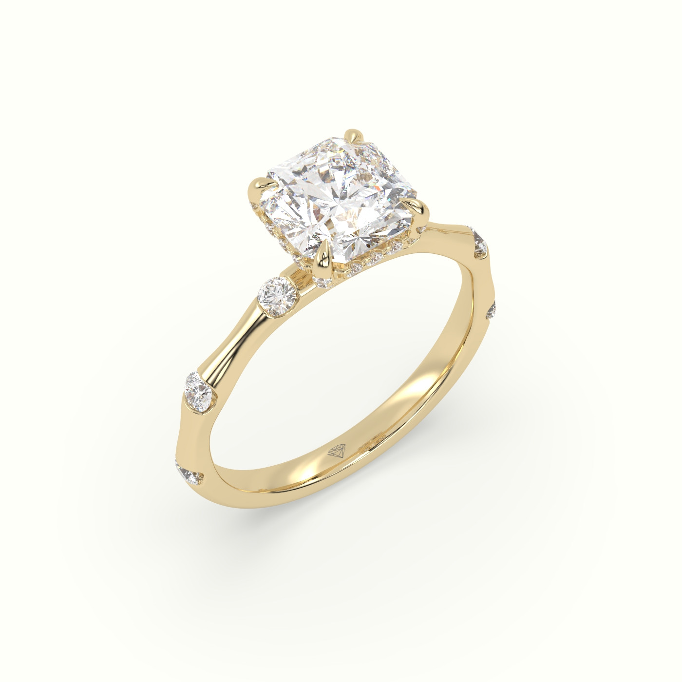10K Yellow Gold Asscher Diamond Side Stone Engagement Ring