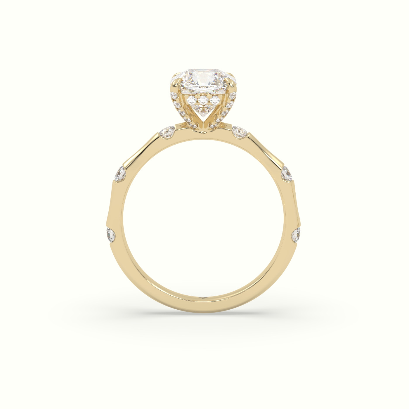 10K Yellow Gold Asscher Diamond Side Stone Engagement Ring
