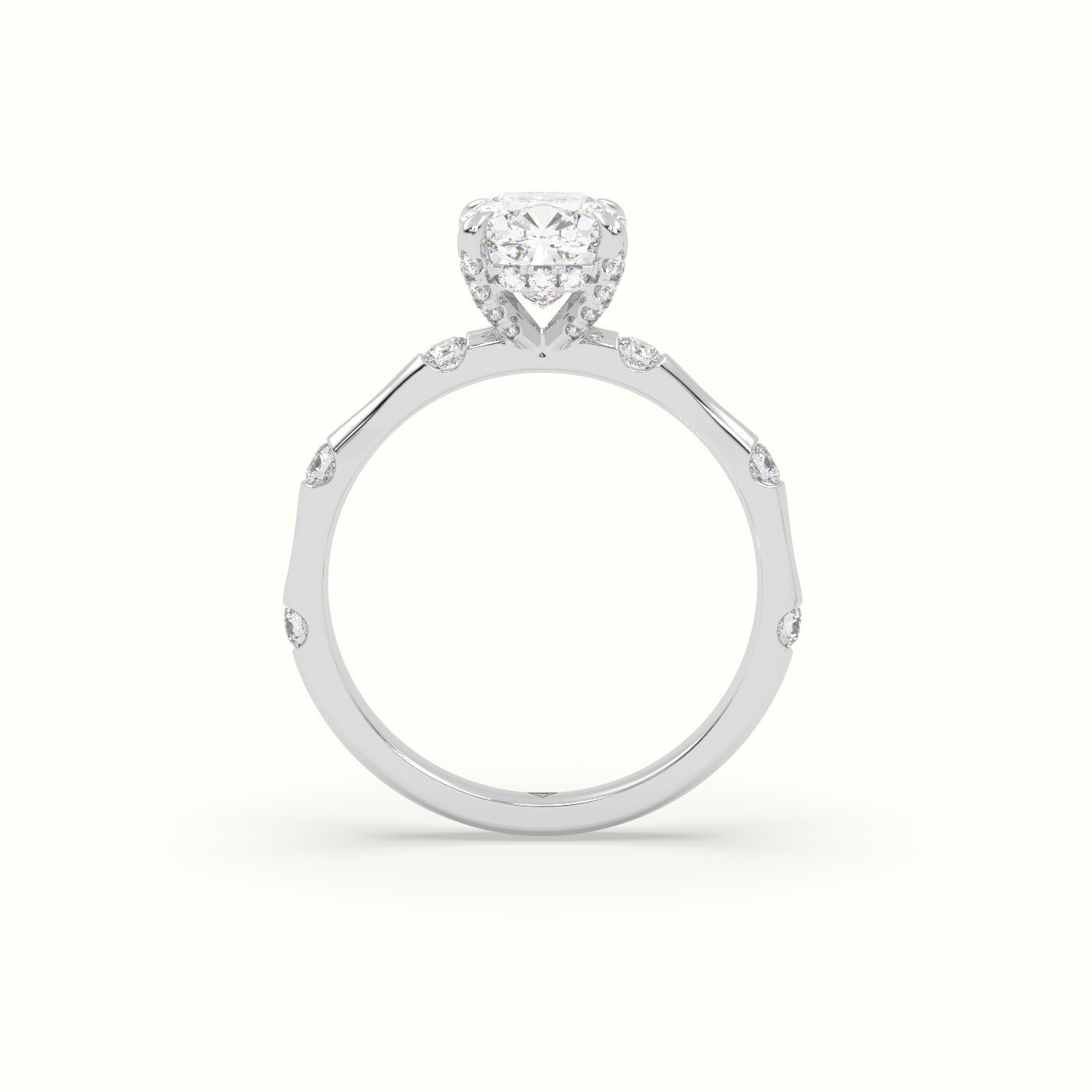 10K White Gold Cushion Diamond Side Stone Engagement Ring