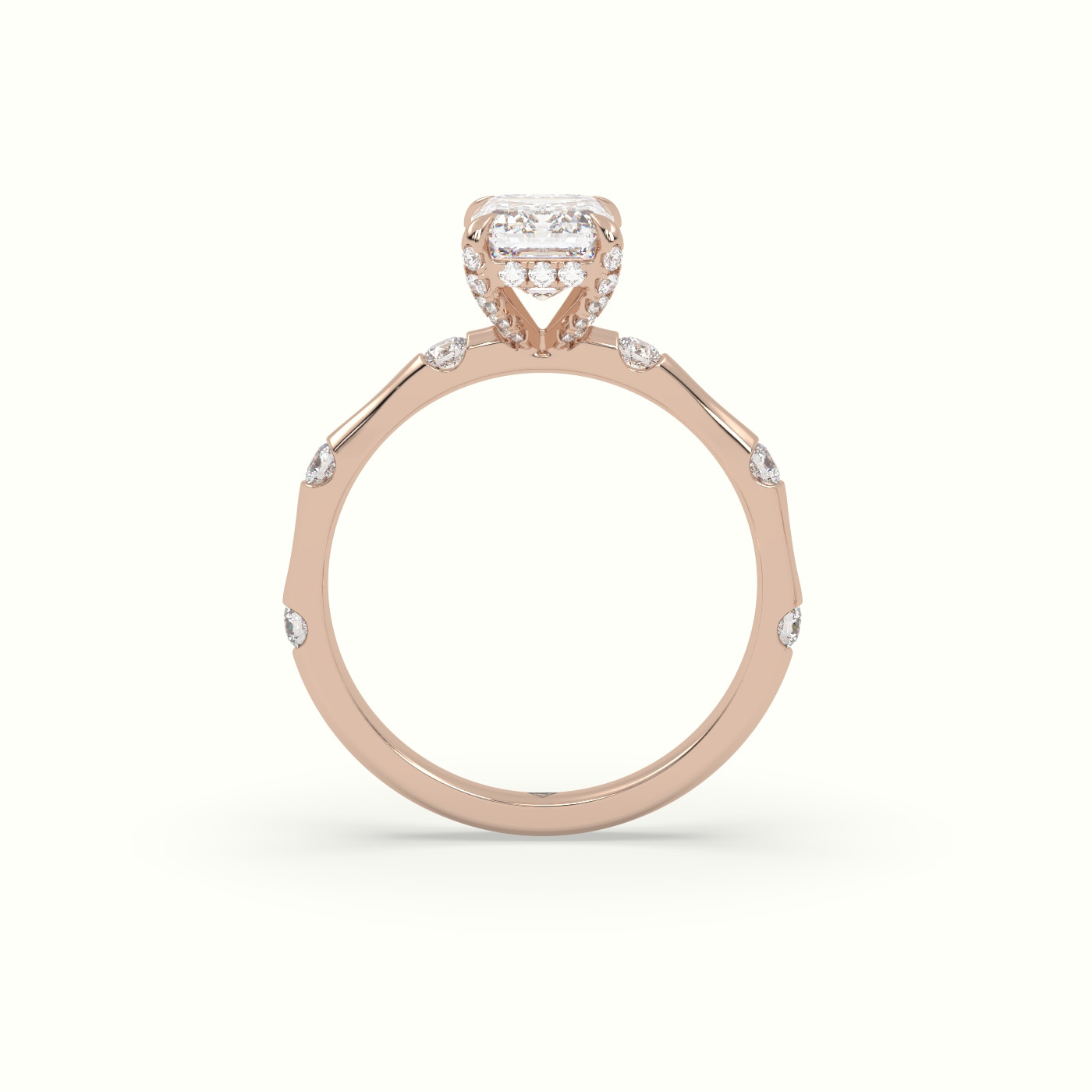 10K Rose Gold Emerald Diamond Side Stone Engagement Ring