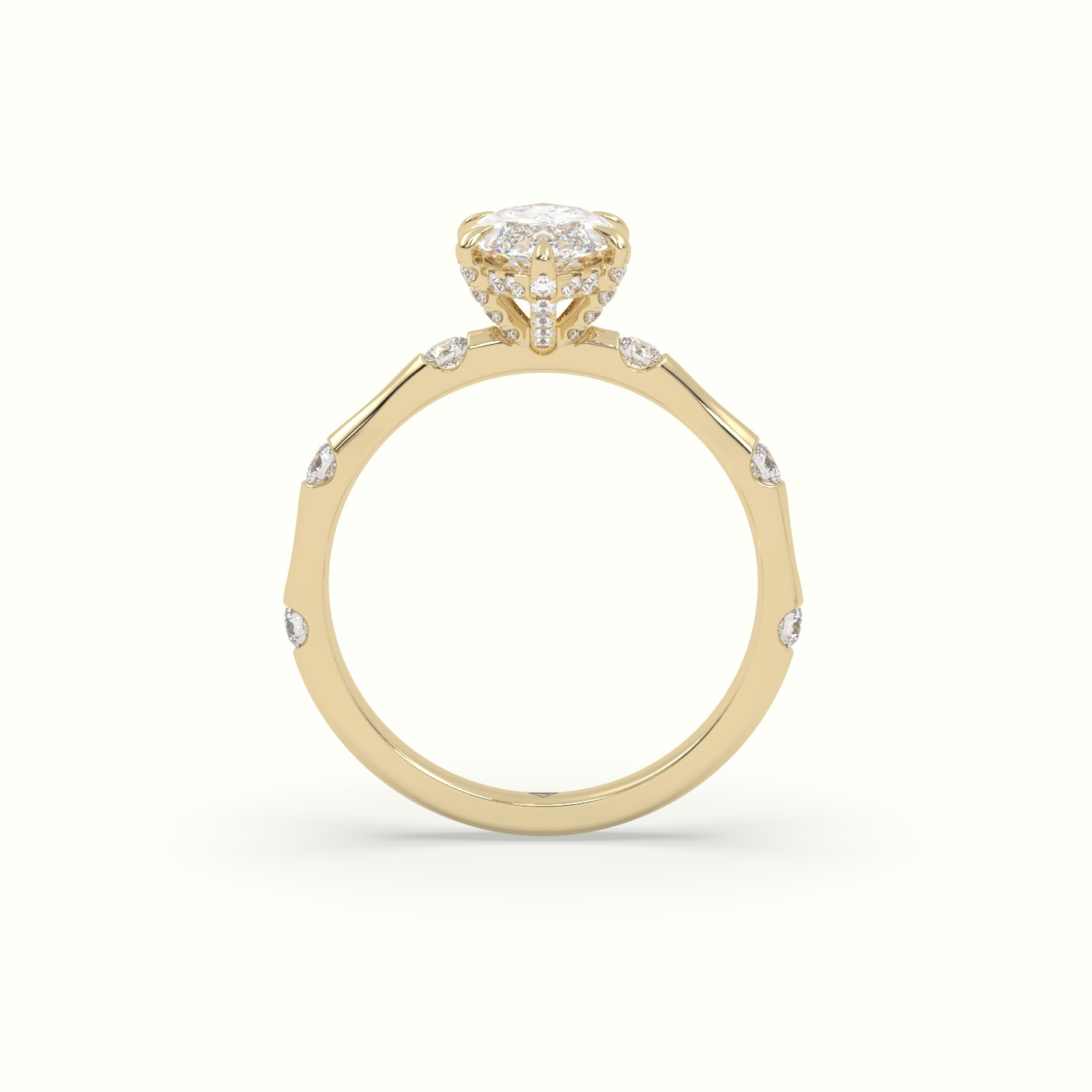 18K Yellow Gold Marquise Diamond Side Stone Engagement Ring