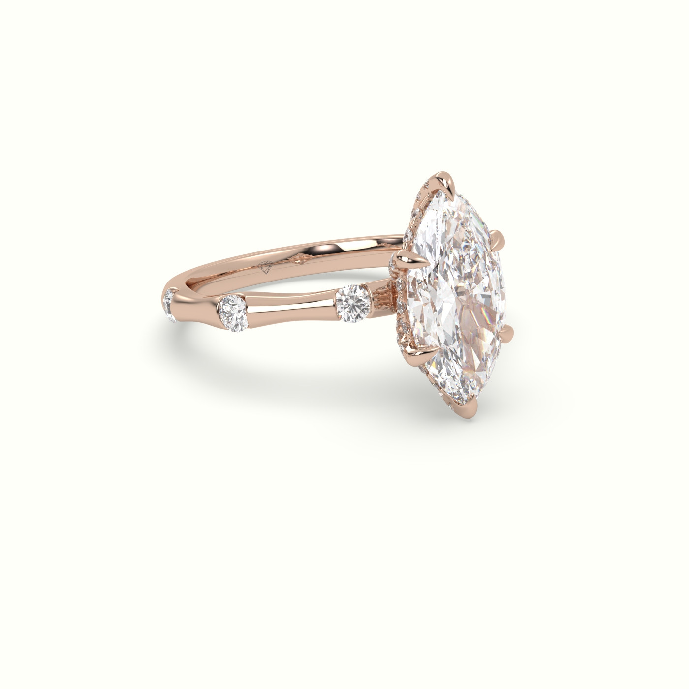 10K Rose Gold Marquise Diamond Side Stone Engagement Ring