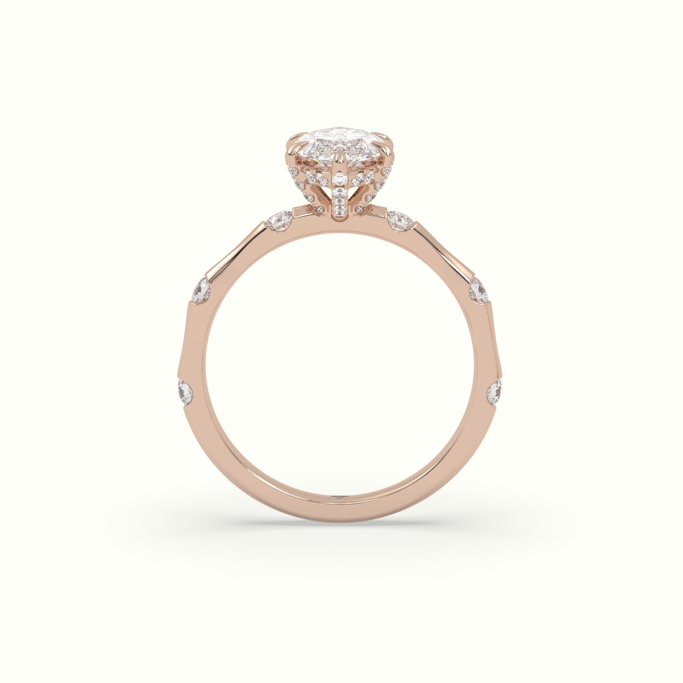 10K Rose Gold Marquise Diamond Side Stone Engagement Ring