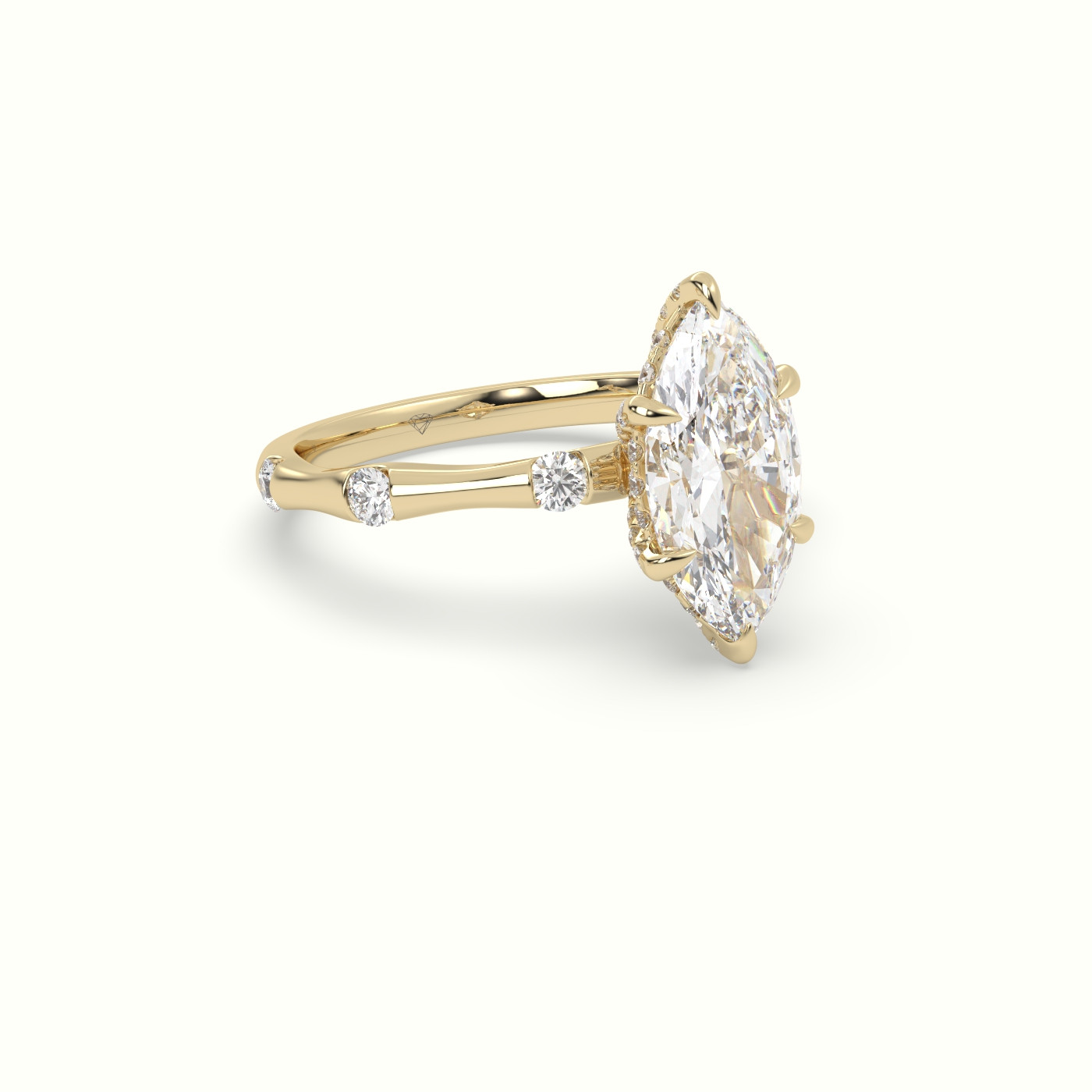 10K Yellow Gold Marquise Diamond Side Stone Engagement Ring