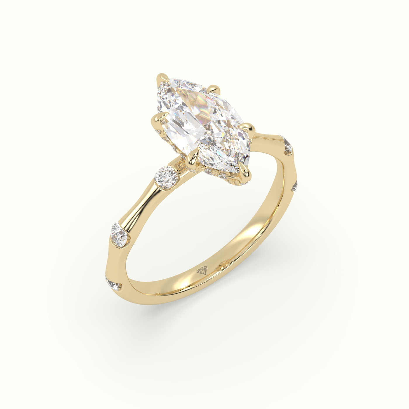 10K Yellow Gold Marquise Diamond Side Stone Engagement Ring