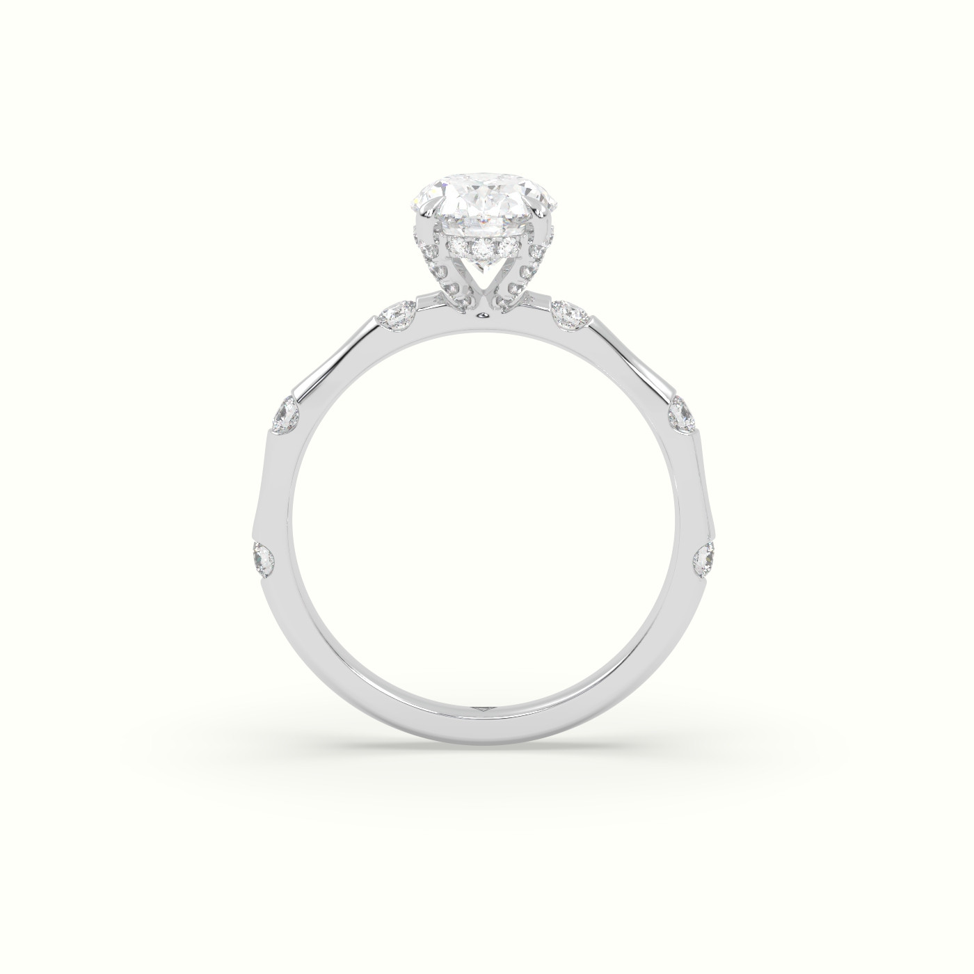 10K White Gold Oval Diamond Side Stone Engagement Ring
