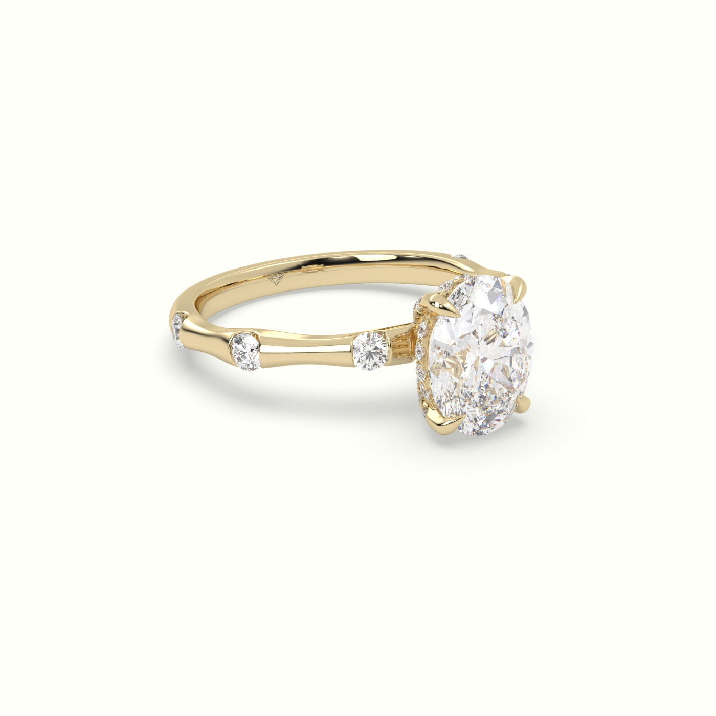 10K Yellow Gold Oval Diamond Side Stone Engagement Ring