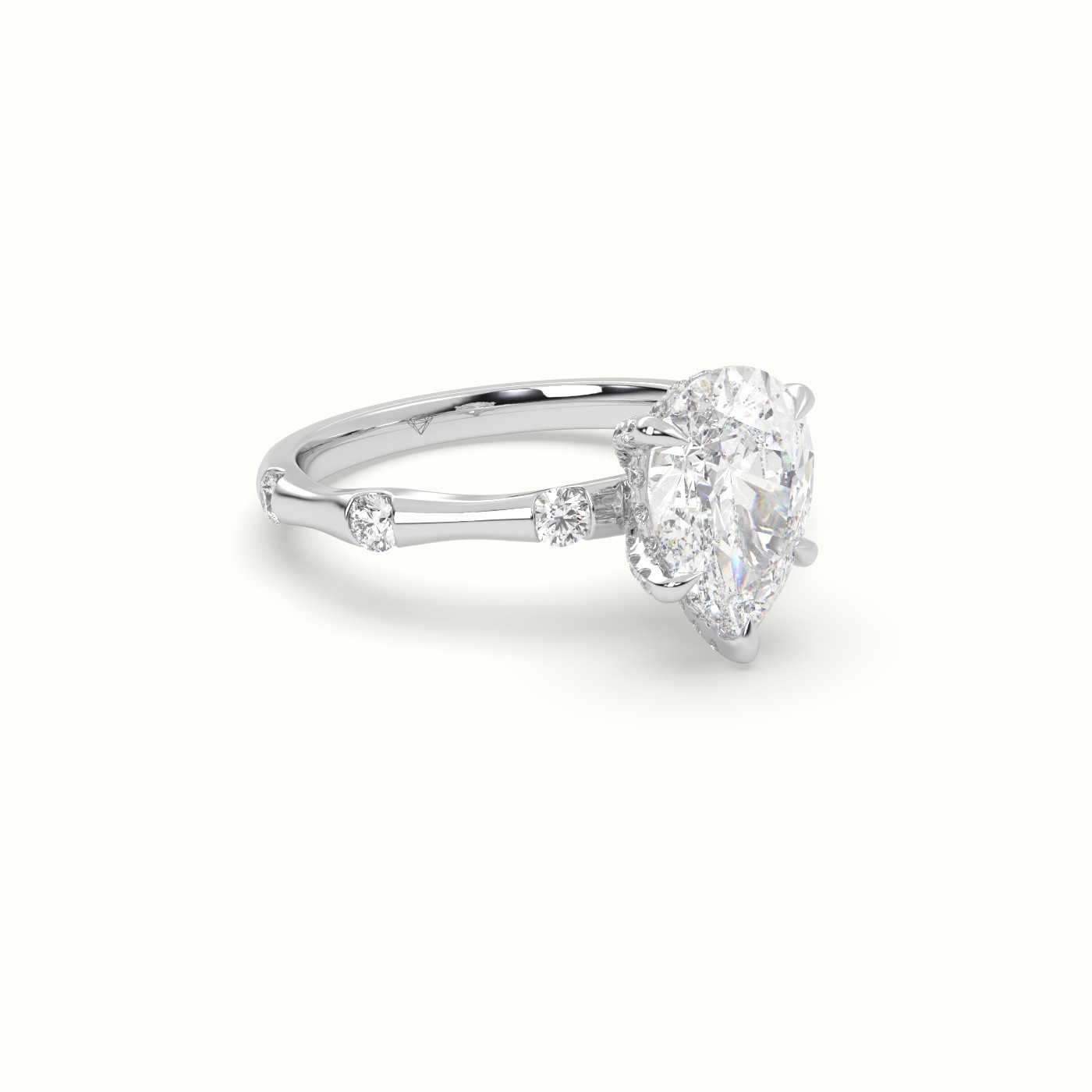 18K White Gold Pear Diamond Side Stone Engagement Ring