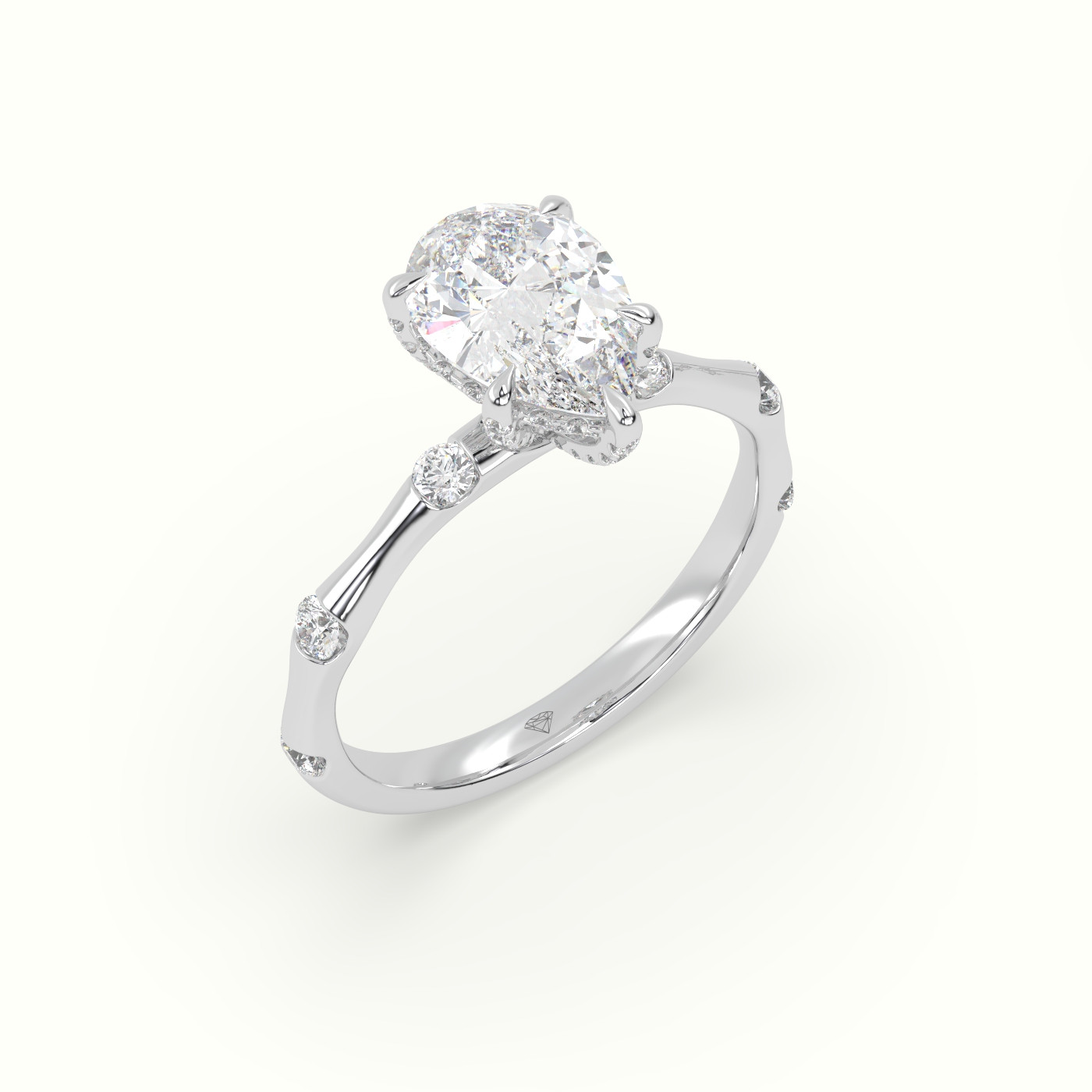 18K White Gold Pear Diamond Side Stone Engagement Ring