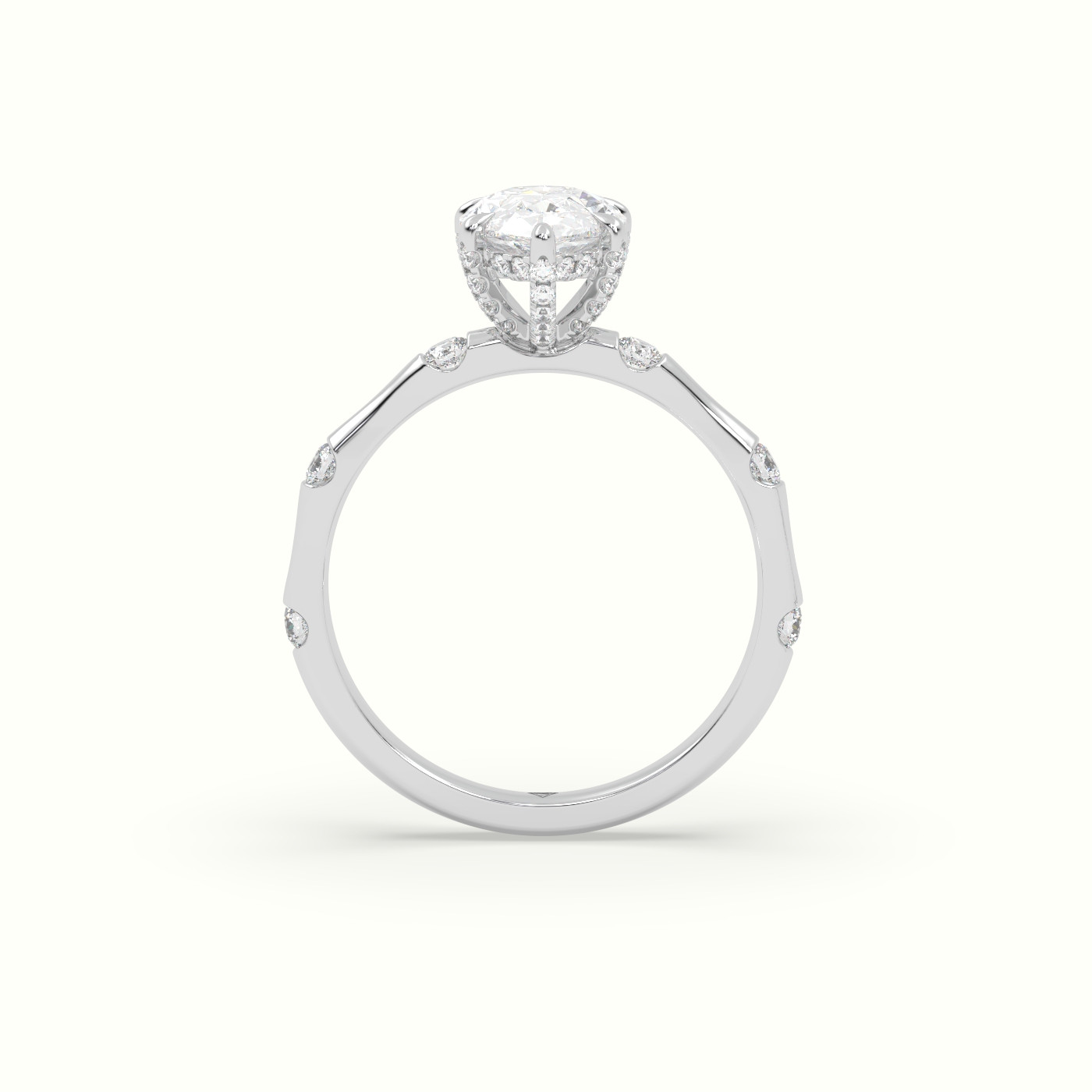 18K White Gold Pear Diamond Side Stone Engagement Ring