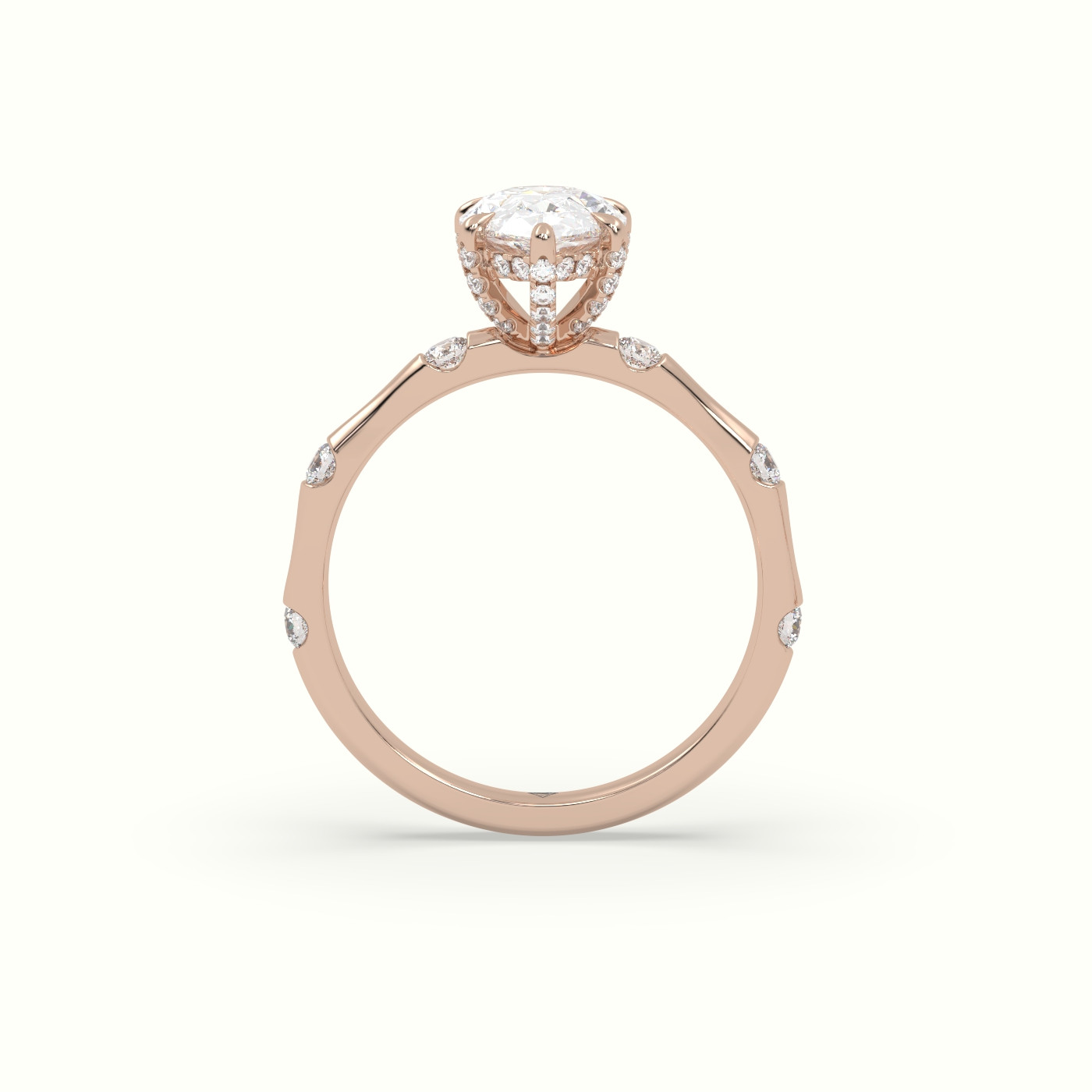 18K Rose Gold Pear Diamond Side Stone Engagement Ring