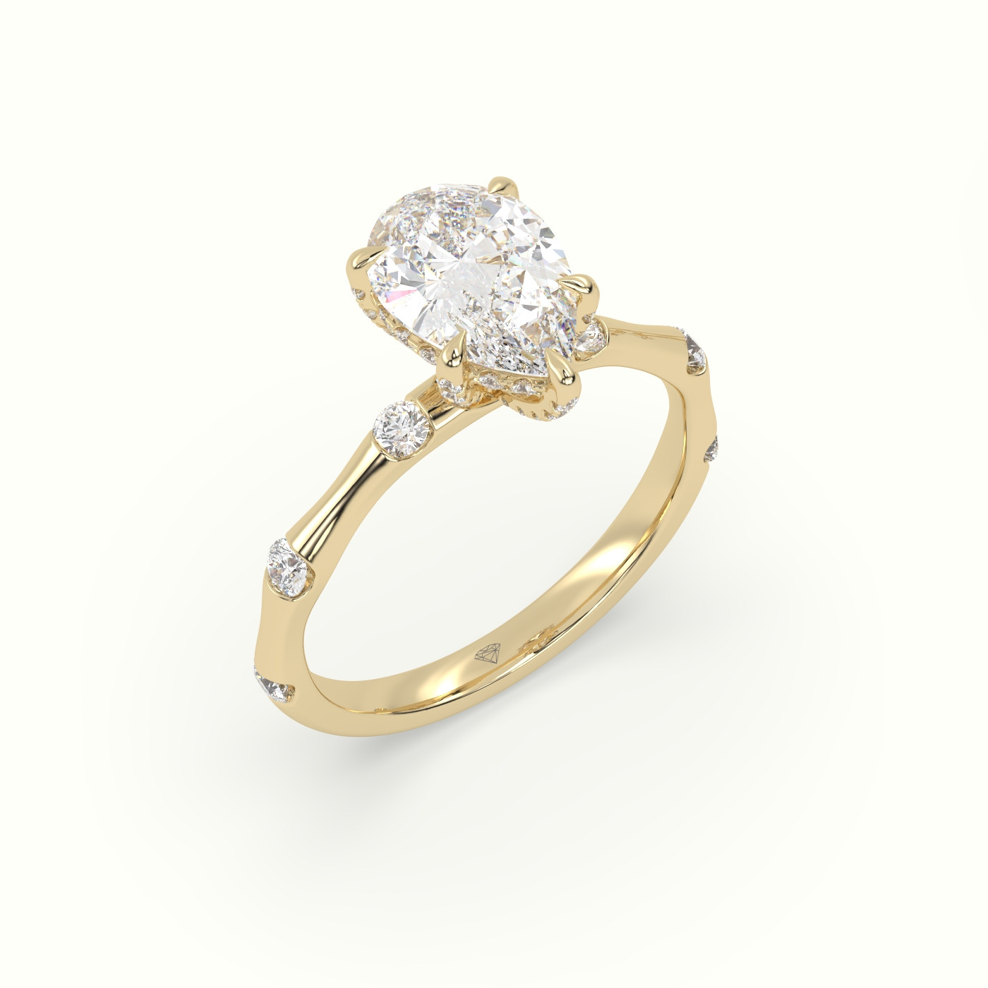 10K Yellow Gold Pear Diamond Side Stone Engagement Ring