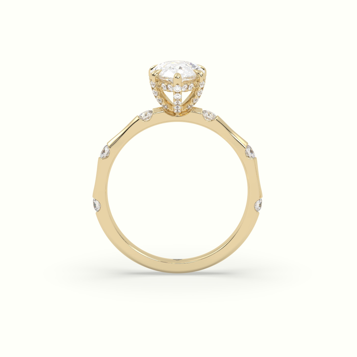 10K Yellow Gold Pear Diamond Side Stone Engagement Ring