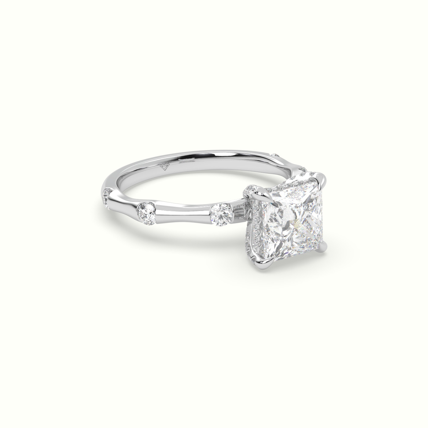 18K White Gold Princess Diamond Side Stone Engagement Ring