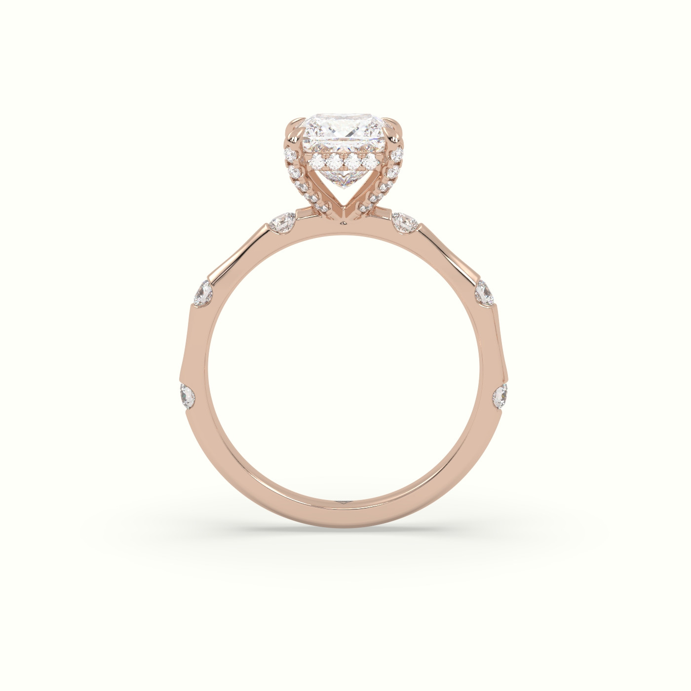 18K Rose Gold Princess Diamond Side Stone Engagement Ring