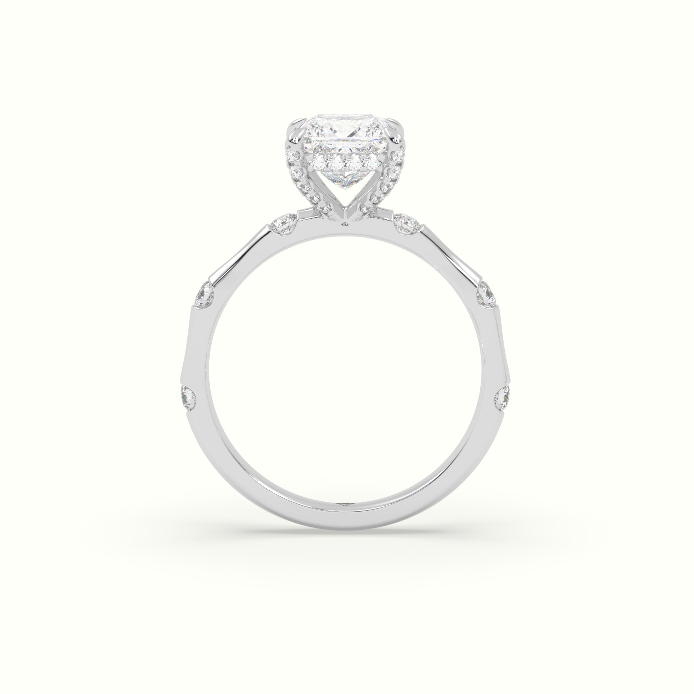 10K White Gold Princess Diamond Side Stone Engagement Ring