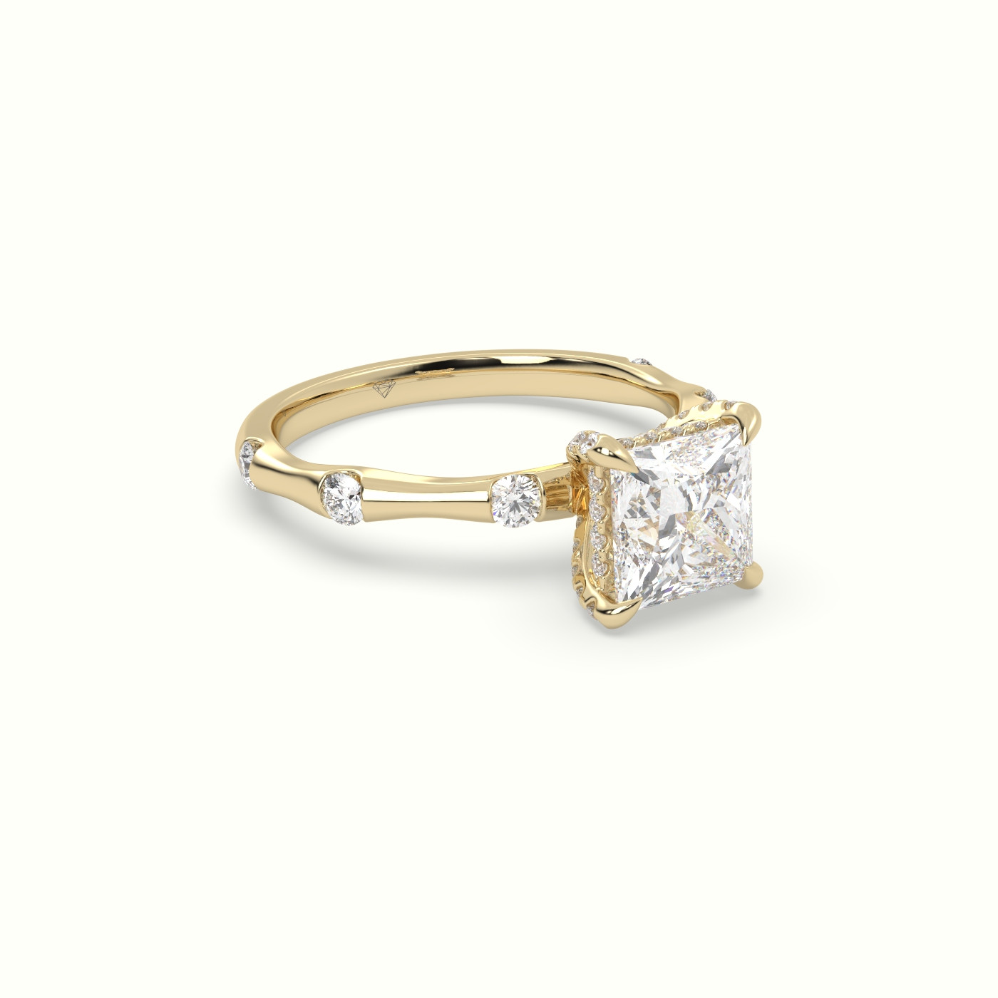 10K Yellow Gold Princess Diamond Side Stone Engagement Ring