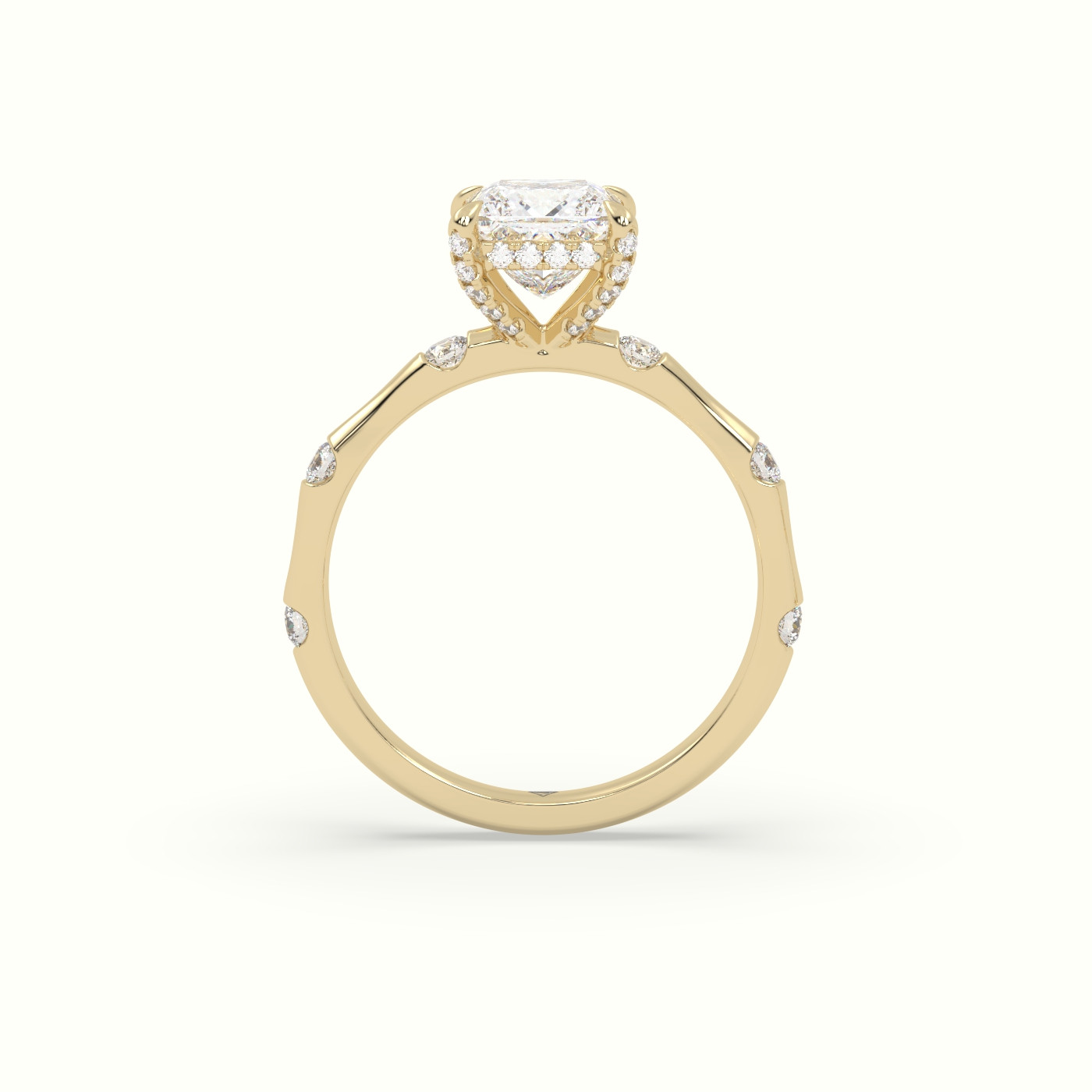 10K Yellow Gold Princess Diamond Side Stone Engagement Ring
