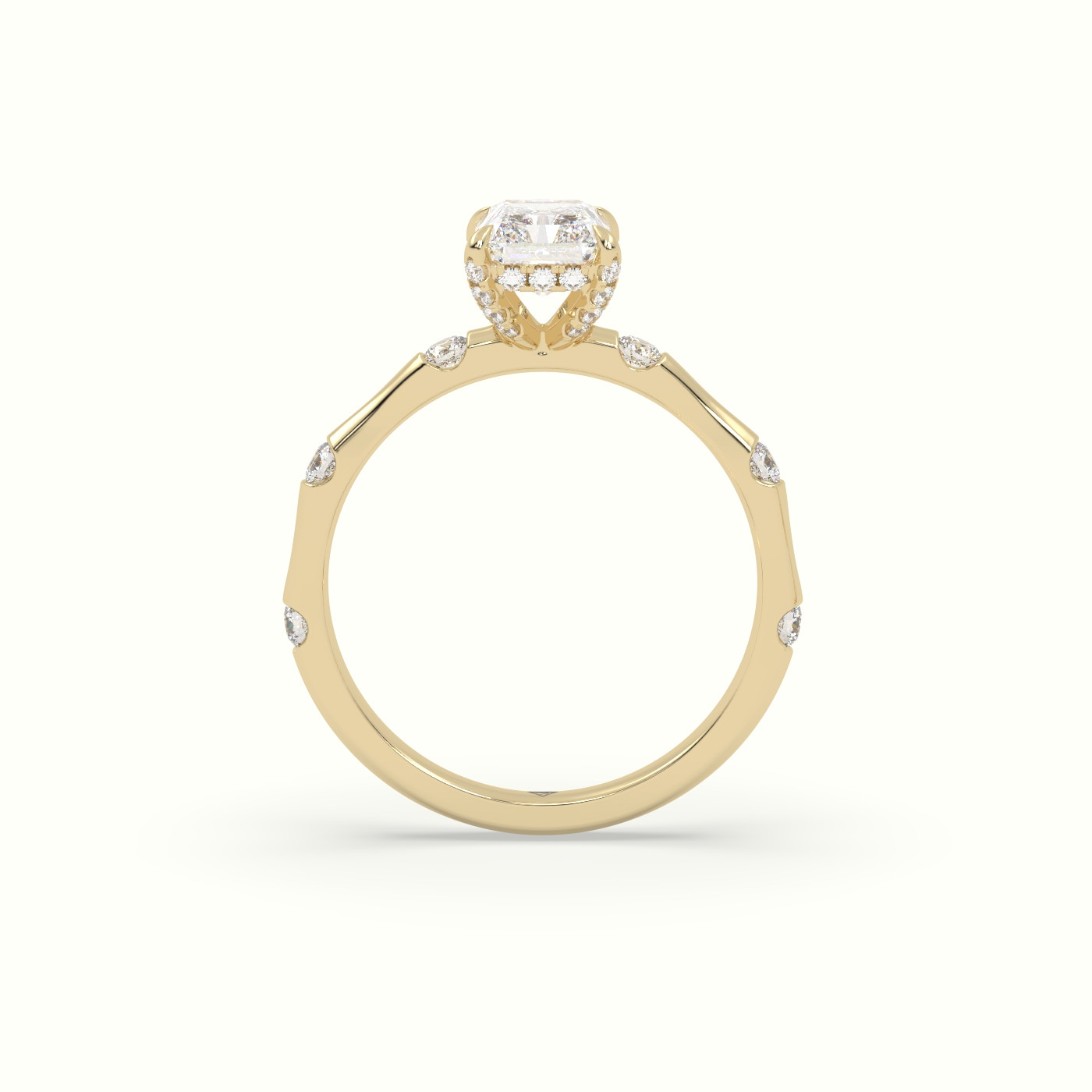 10K Yellow Gold Radiant Diamond Side Stone Engagement Ring