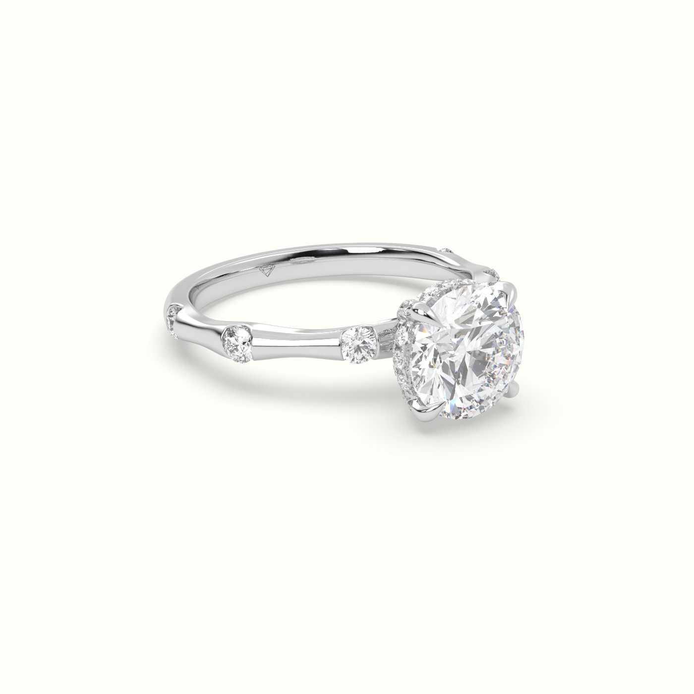 18K White Gold Round Diamond Side Stone Engagement Ring