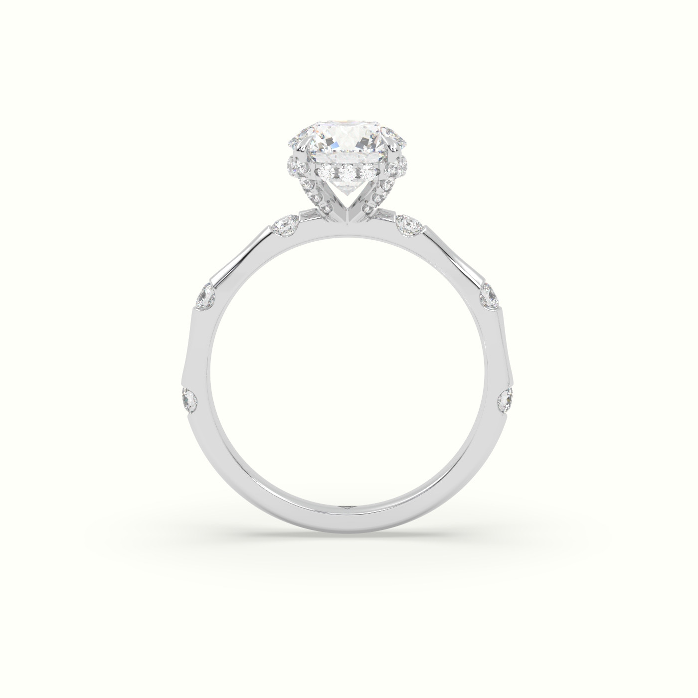 10K White Gold Round Diamond Side Stone Engagement Ring