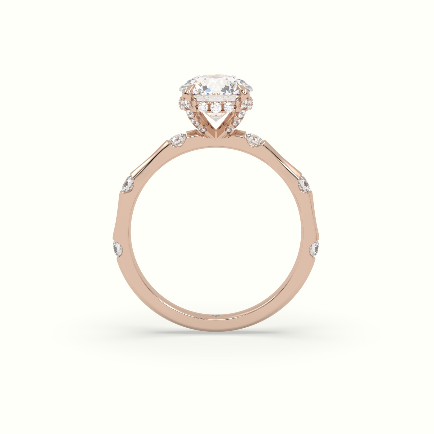 10K Rose Gold Round Diamond Side Stone Engagement Ring