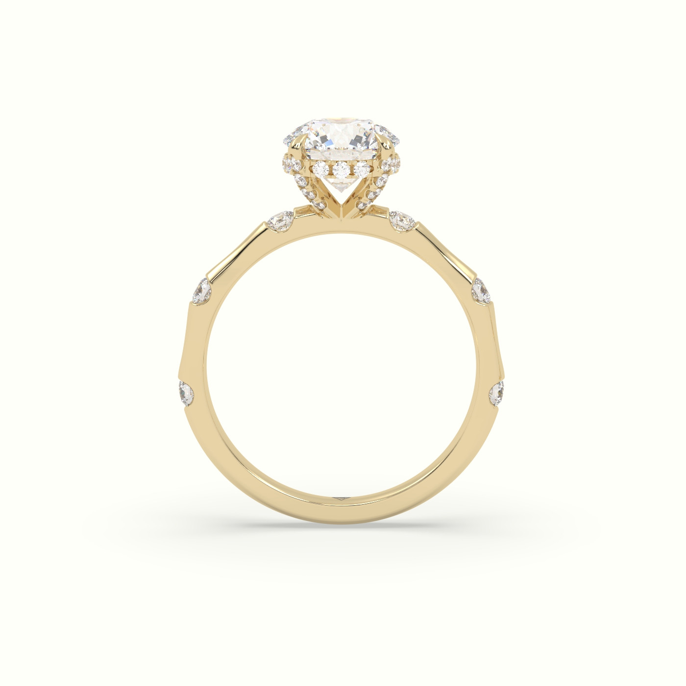 10K Yellow Gold Round Diamond Side Stone Engagement Ring