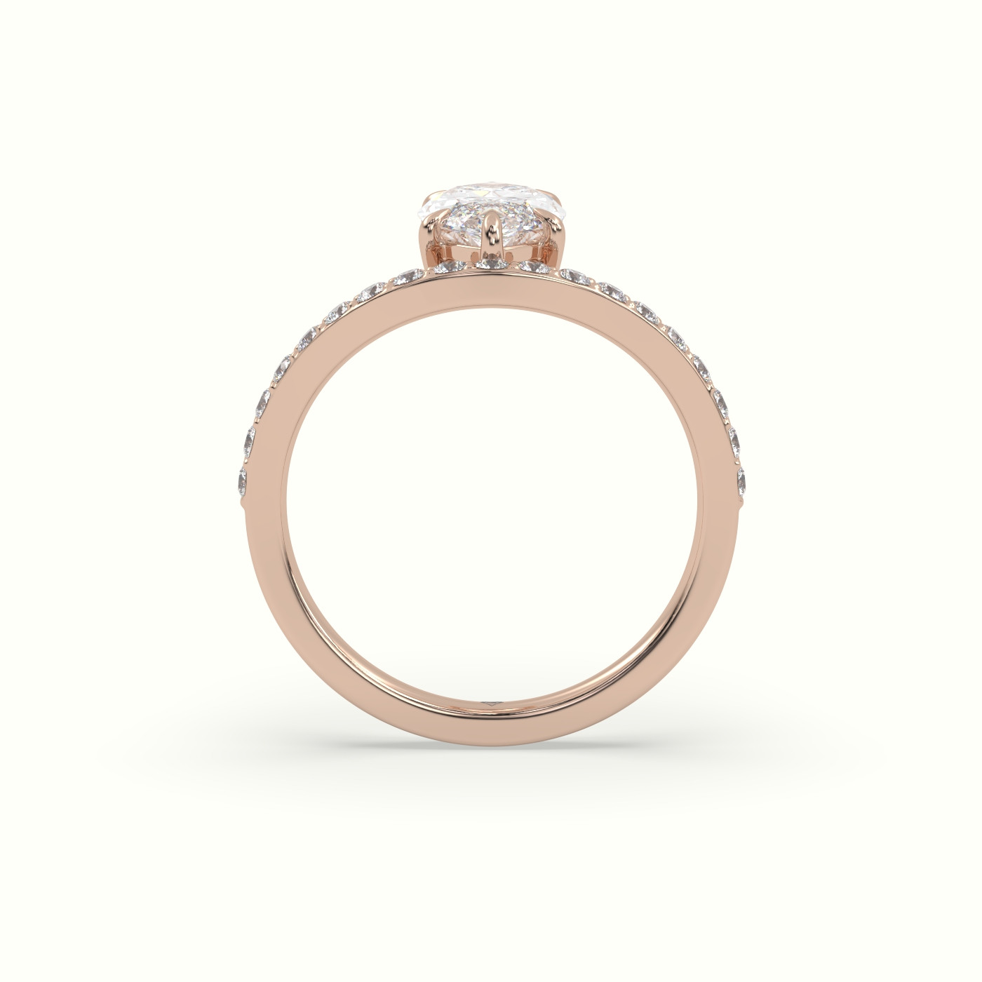 18K Rose Gold Marquise Diamond Solitaire Curved Pavé Engagement Ring