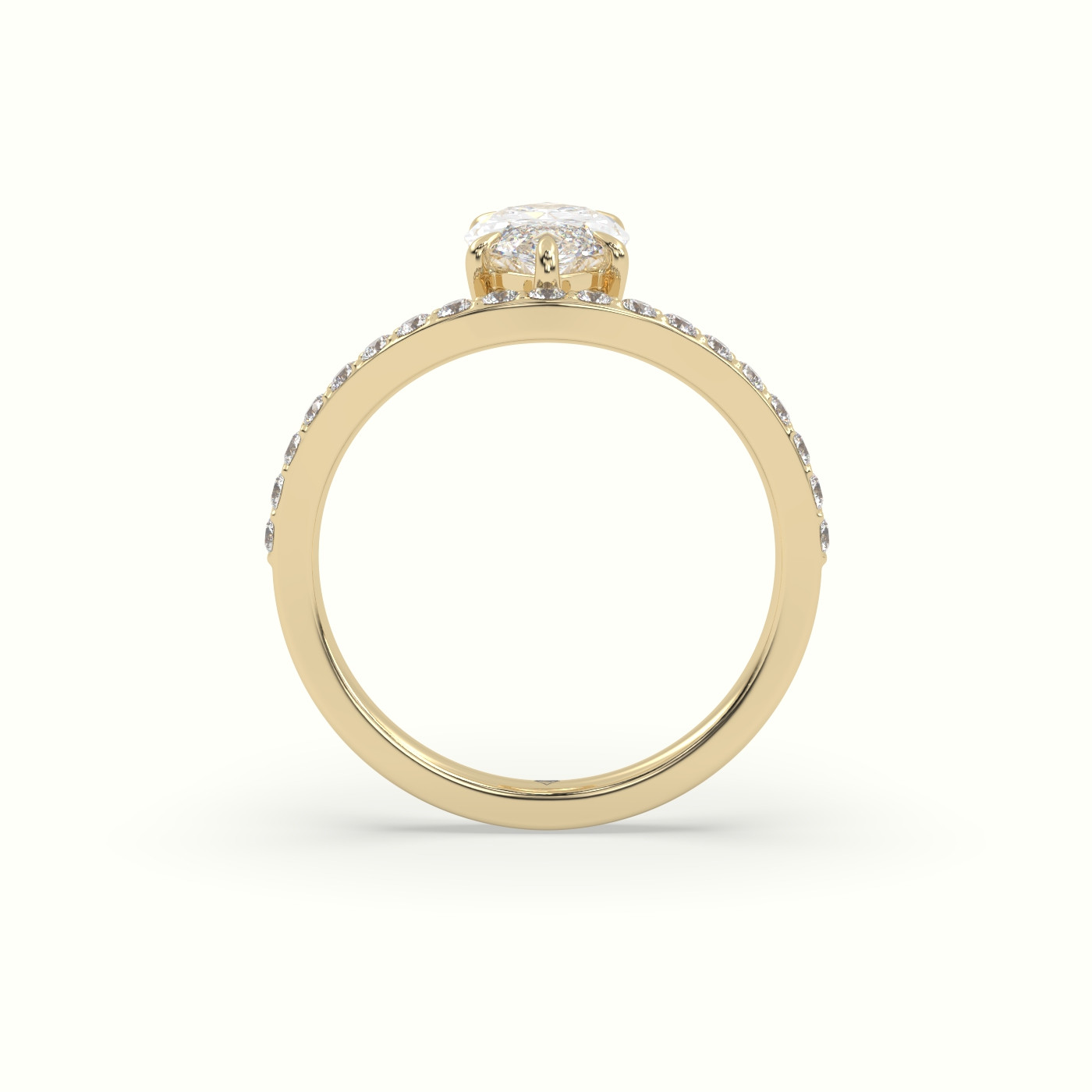 10K Yellow Gold Marquise Diamond Solitaire Curved Pavé Engagement Ring