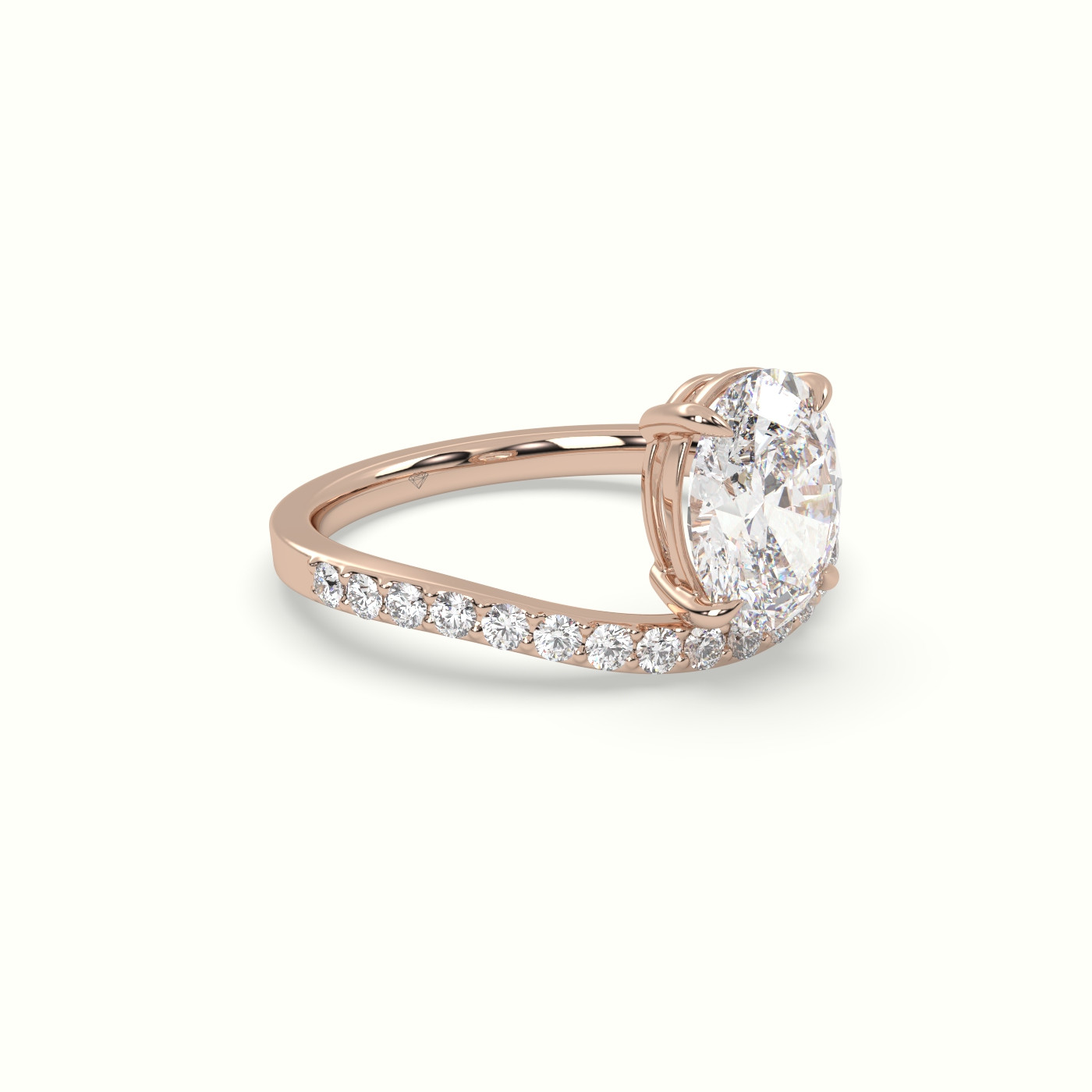 10K Rose Gold Oval Diamond Solitaire Curved Pavé Engagement Ring