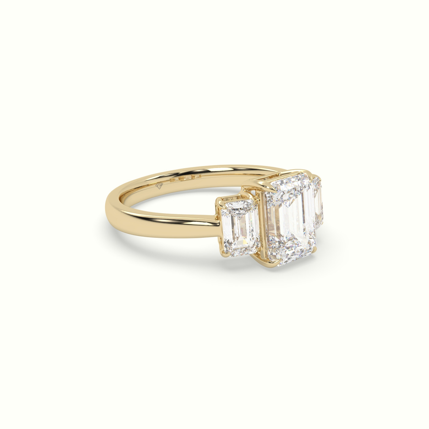 18K Yellow Gold Emerald Diamond Trilogy Engagement Ring