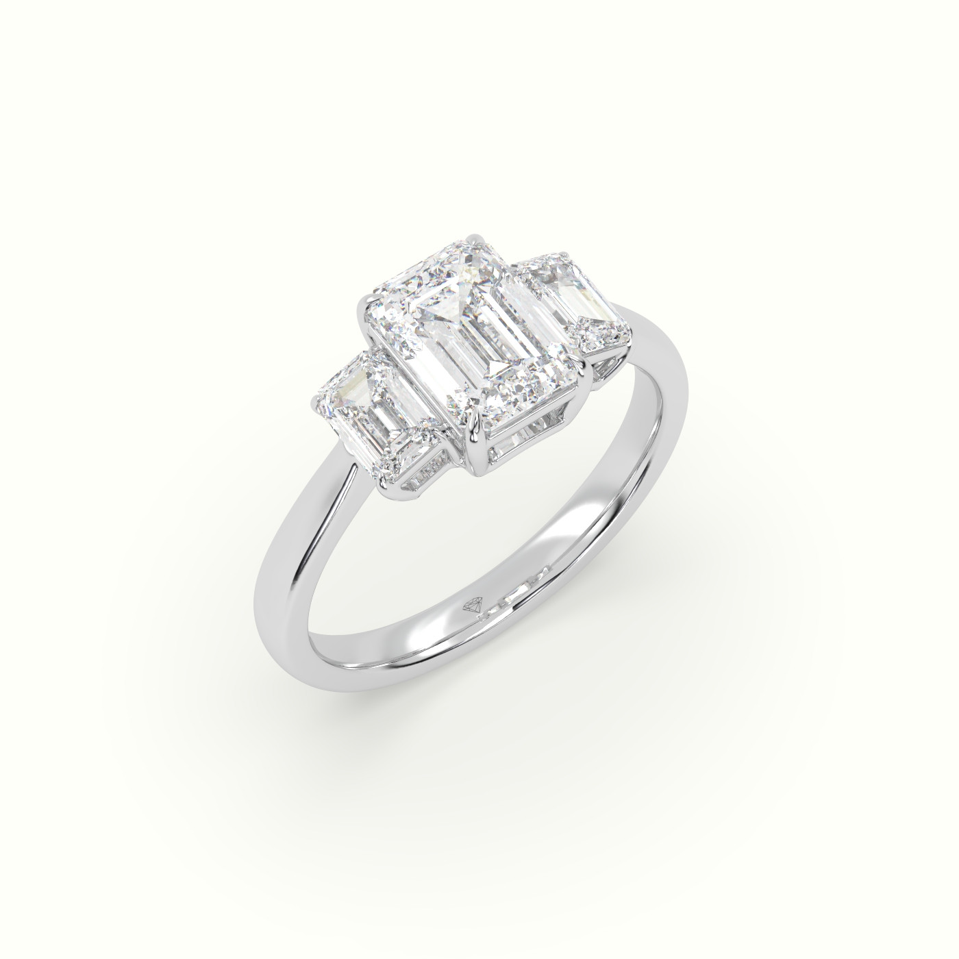 10K White Gold Emerald Diamond Trilogy Engagement Ring