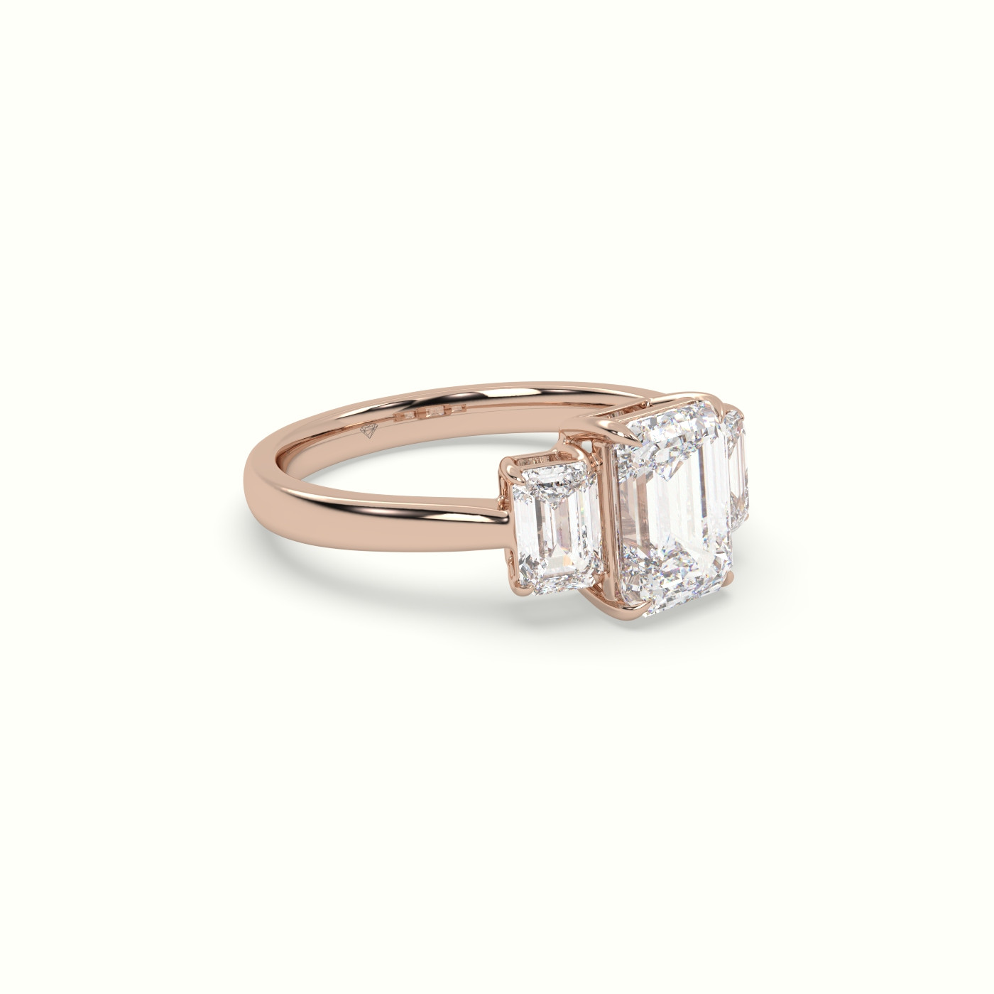 10K Rose Gold Emerald Diamond Trilogy Engagement Ring