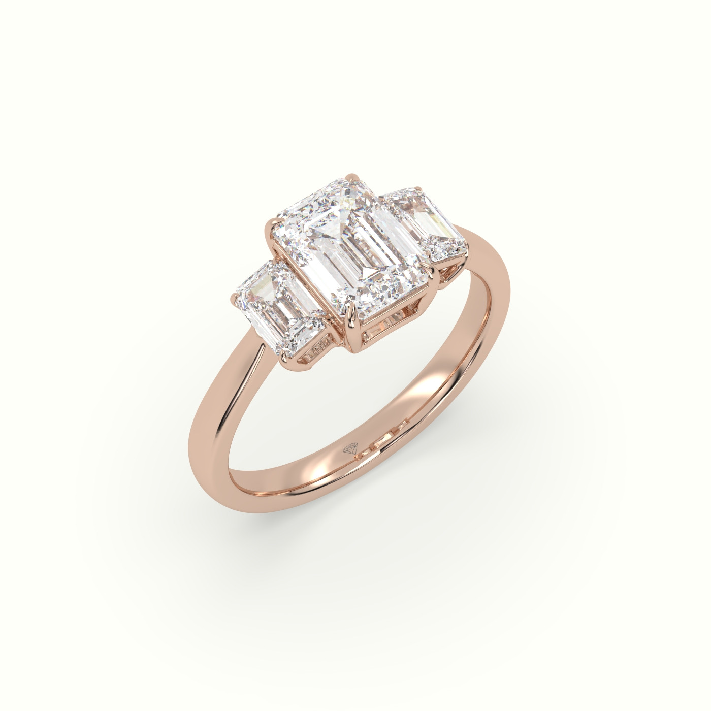 10K Rose Gold Emerald Diamond Trilogy Engagement Ring