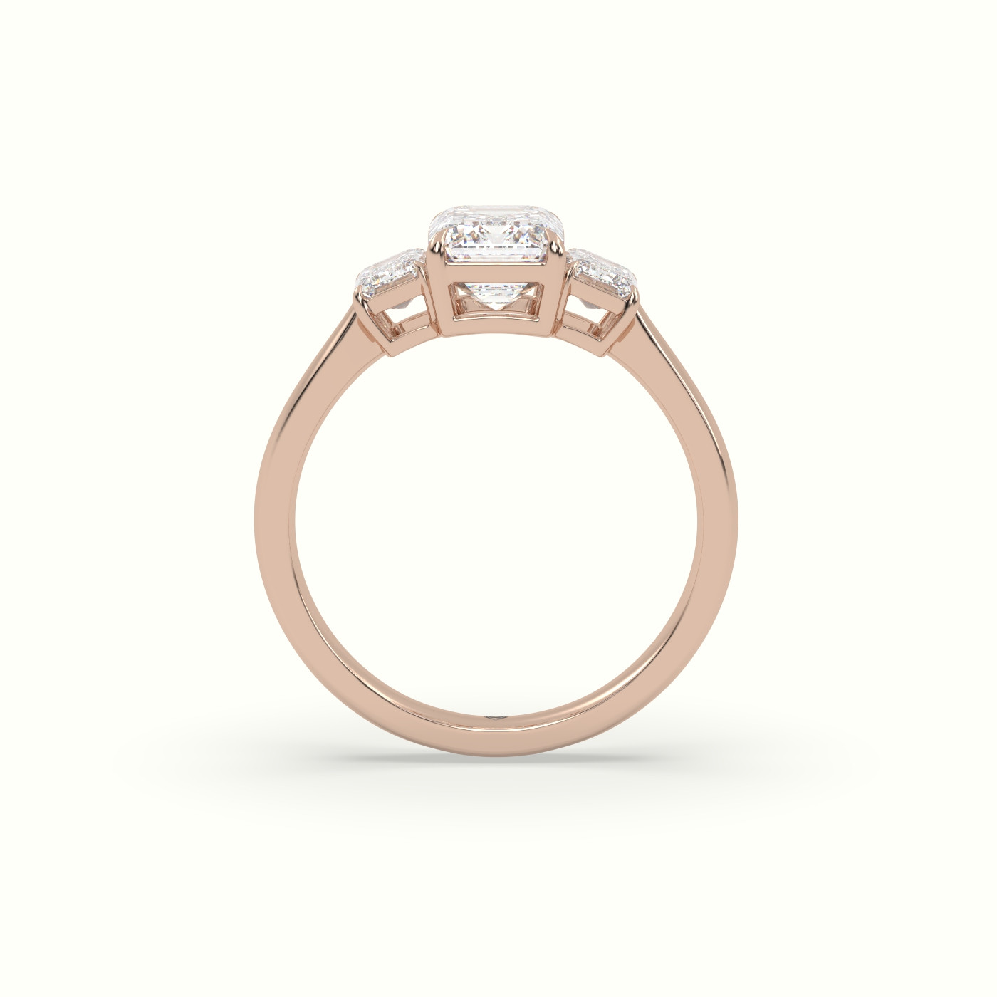 10K Rose Gold Emerald Diamond Trilogy Engagement Ring