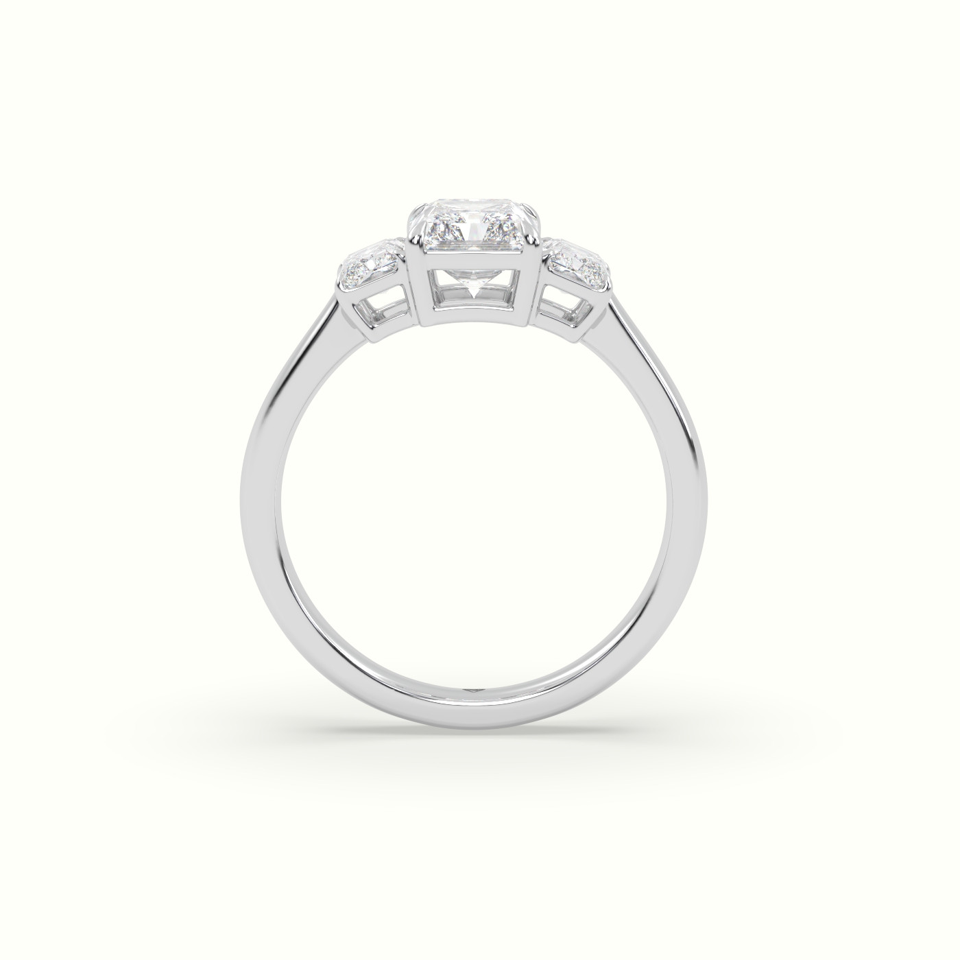 18K White Gold Radiant Diamond Trilogy Engagement Ring