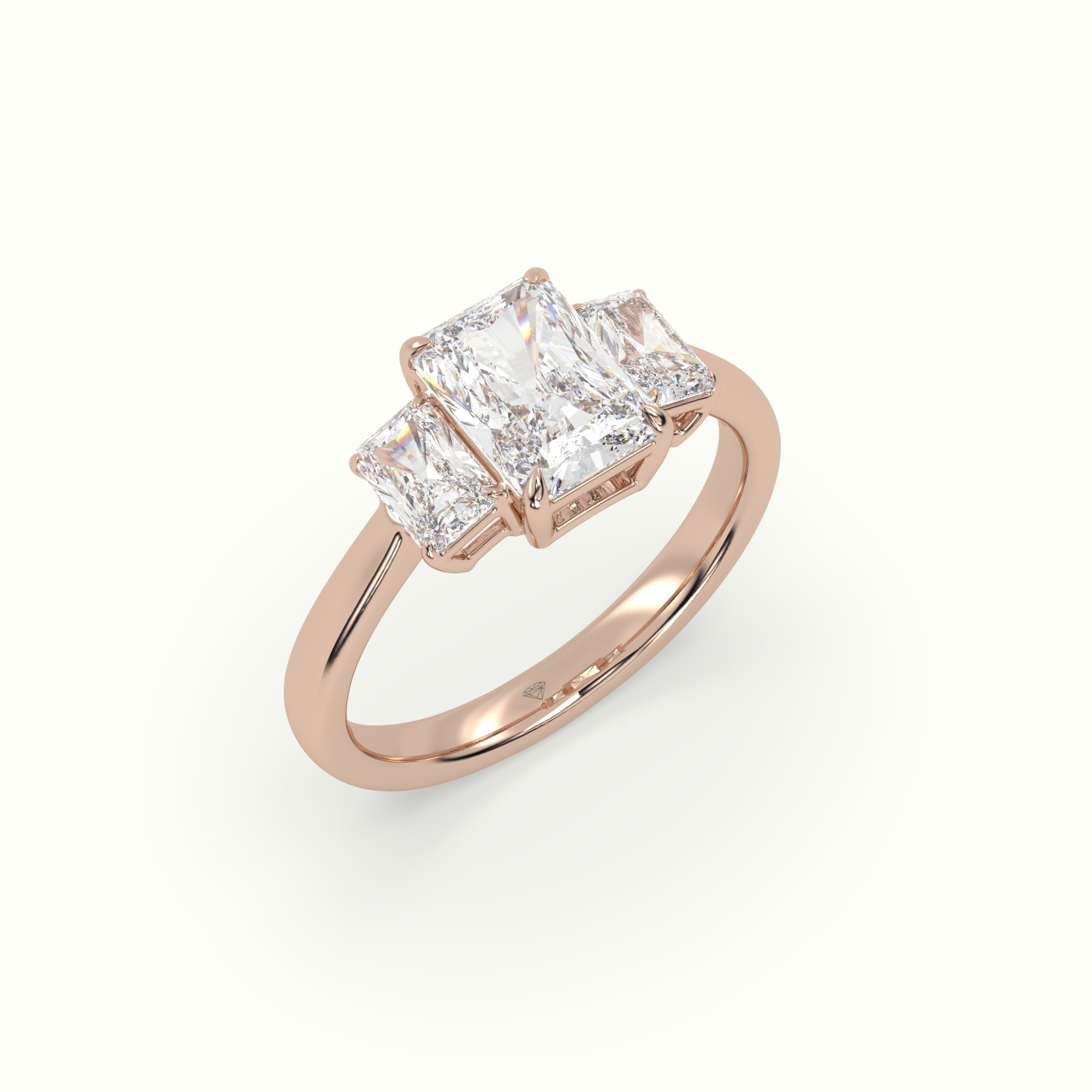 18K Rose Gold Radiant Diamond Trilogy Engagement Ring