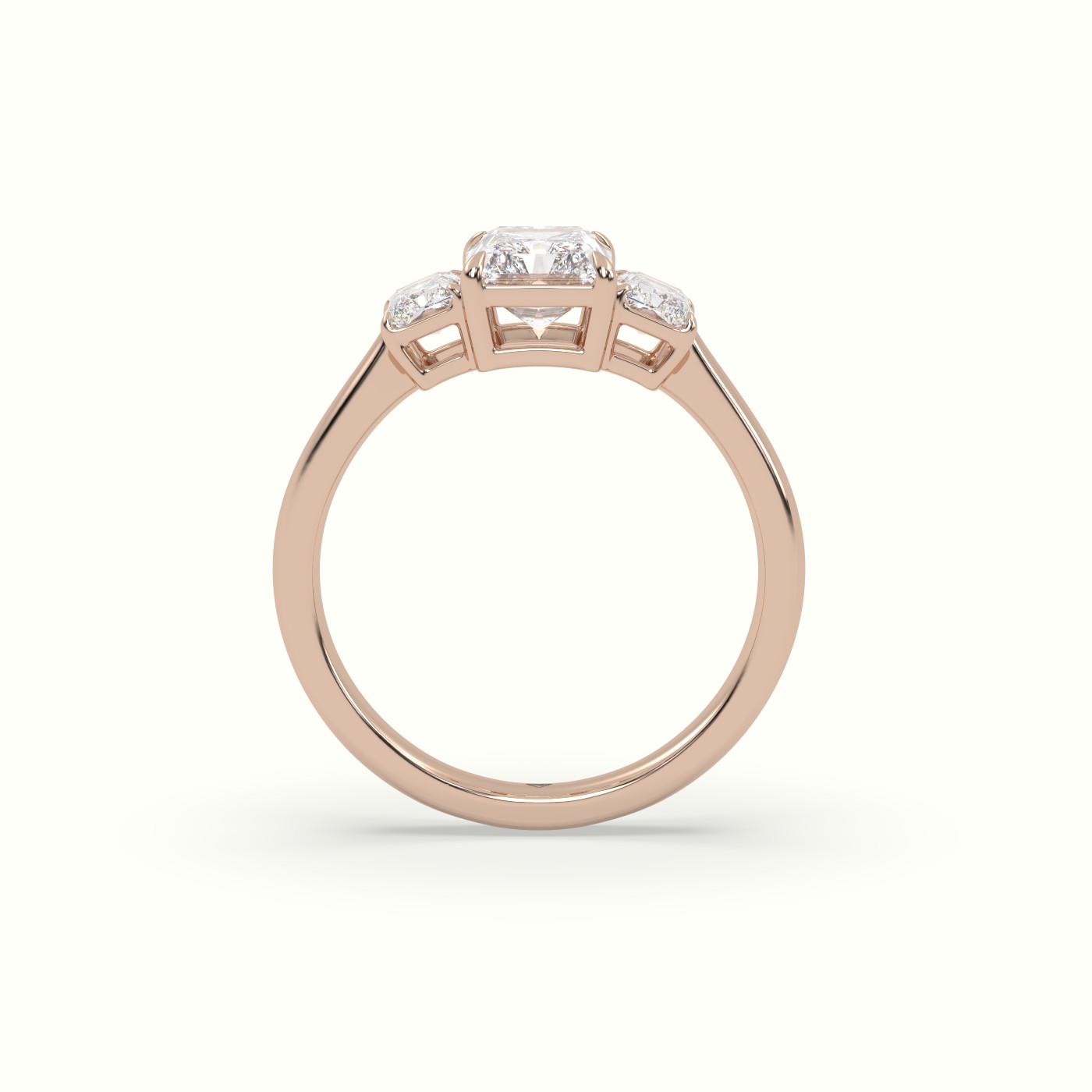 18K Rose Gold Radiant Diamond Trilogy Engagement Ring