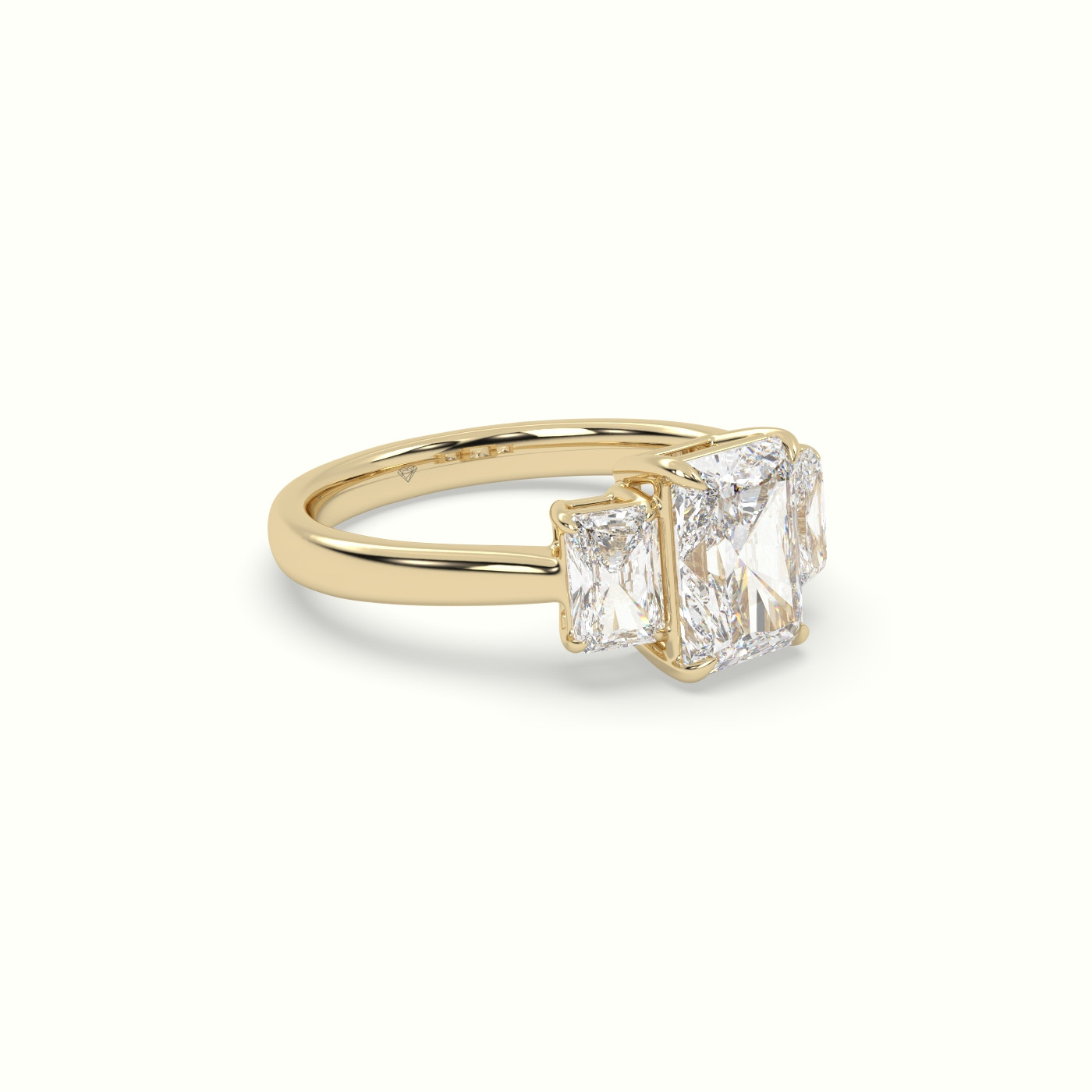 18K Yellow Gold Radiant Diamond Trilogy Engagement Ring