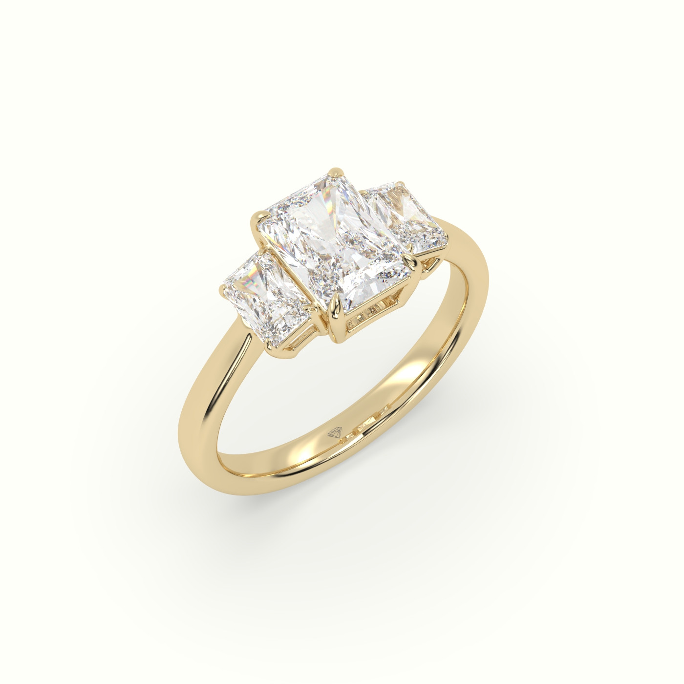 18K Yellow Gold Radiant Diamond Trilogy Engagement Ring
