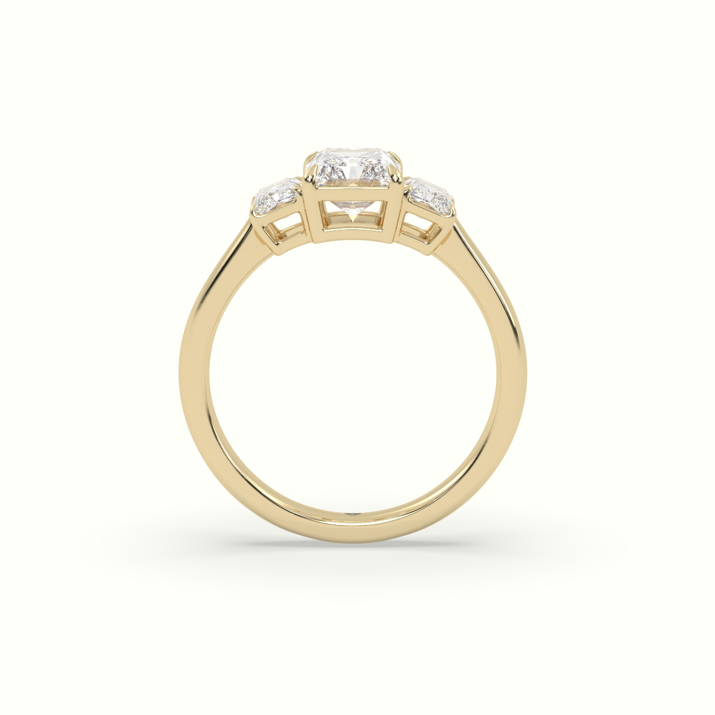 18K Yellow Gold Radiant Diamond Trilogy Engagement Ring