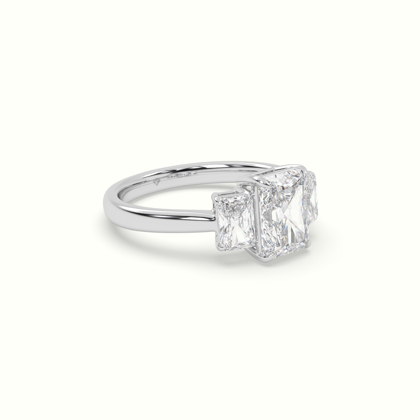 10K White Gold Radiant Diamond Trilogy Engagement Ring