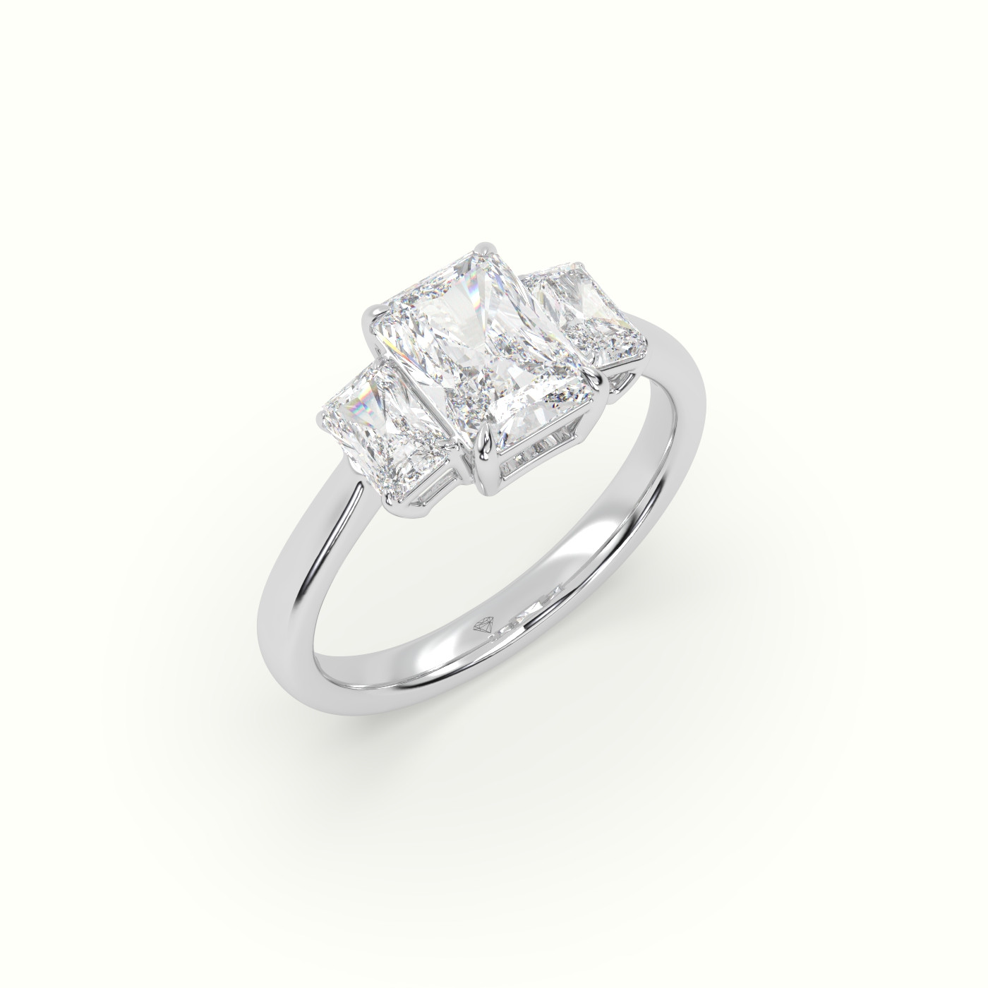 10K White Gold Radiant Diamond Trilogy Engagement Ring