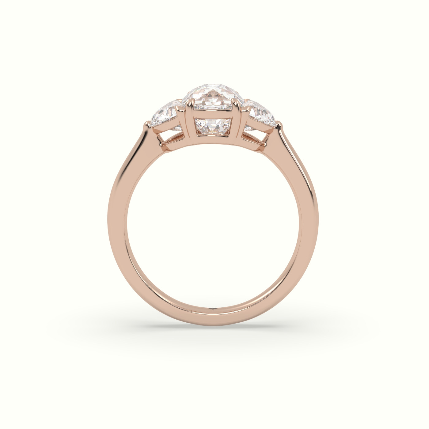 18K Rose Gold Cushion Diamond Trilogy Half Moon Engagement Ring