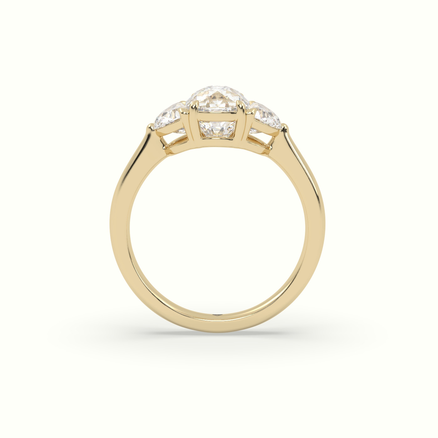 18K Yellow Gold Cushion Diamond Trilogy Half Moon Engagement Ring