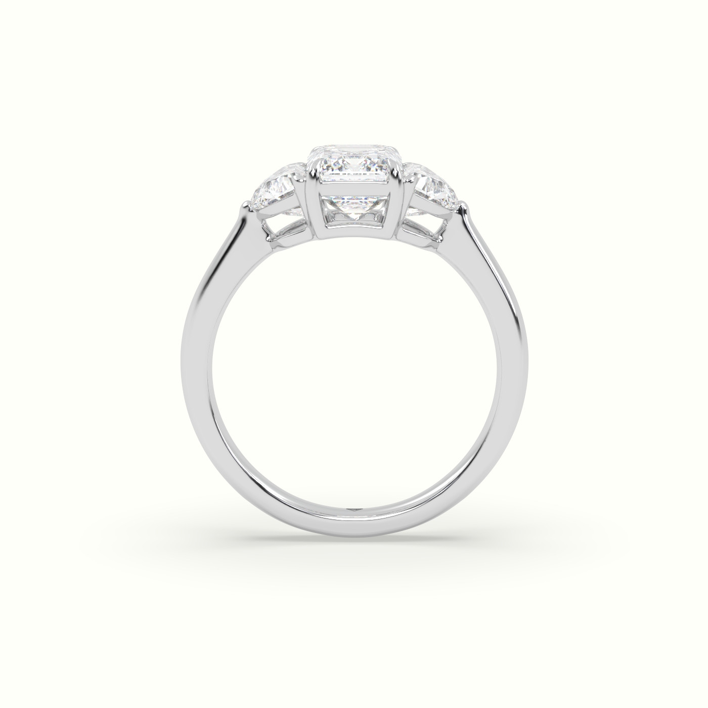 18K White Gold Emerald Diamond Trilogy Half Moon Engagement Ring