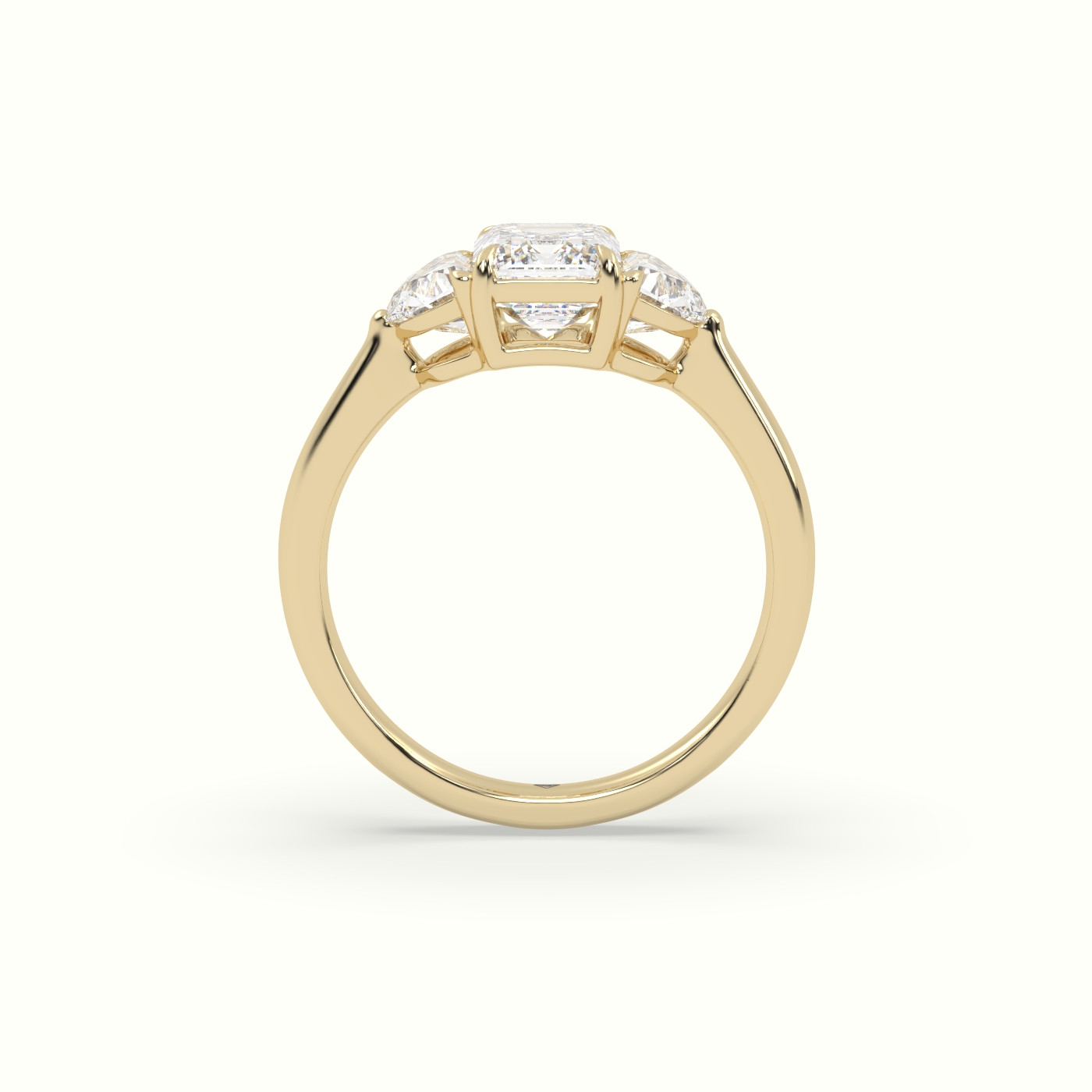 18K Yellow Gold Emerald Diamond Trilogy Half Moon Engagement Ring