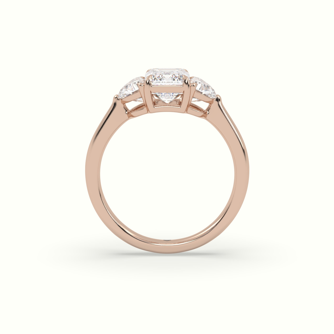 10K Rose Gold Emerald Diamond Trilogy Half Moon Engagement Ring