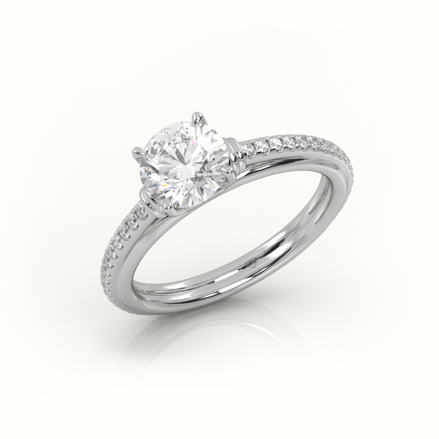 18K WHITE GOLD ROUND CUT DIAMOND  SCALLOP SETTING ENGAGEMENT RING